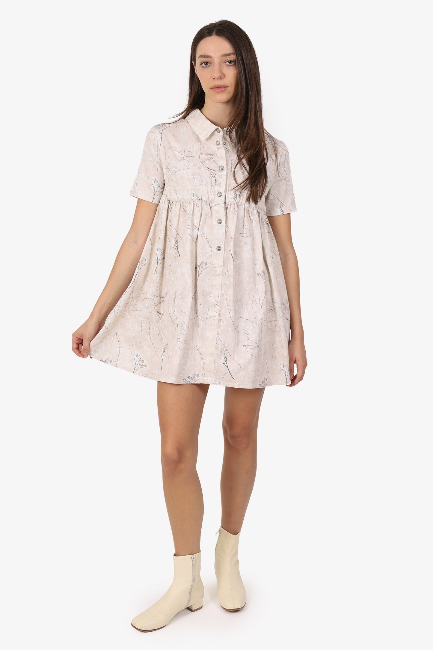 Christian Dior Beige/White Floral Print Short Sleeve Mini Dress Size 12 Y Kids