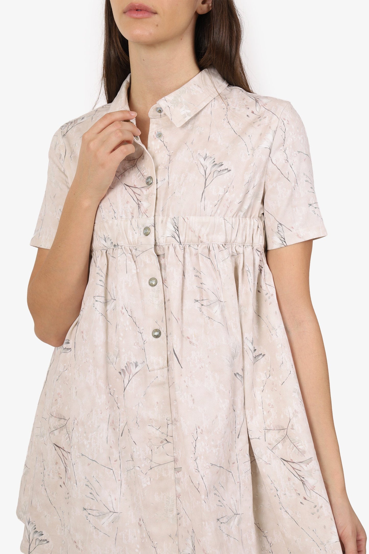 Christian Dior Beige/White Floral Print Short Sleeve Mini Dress Size 12 Y Kids