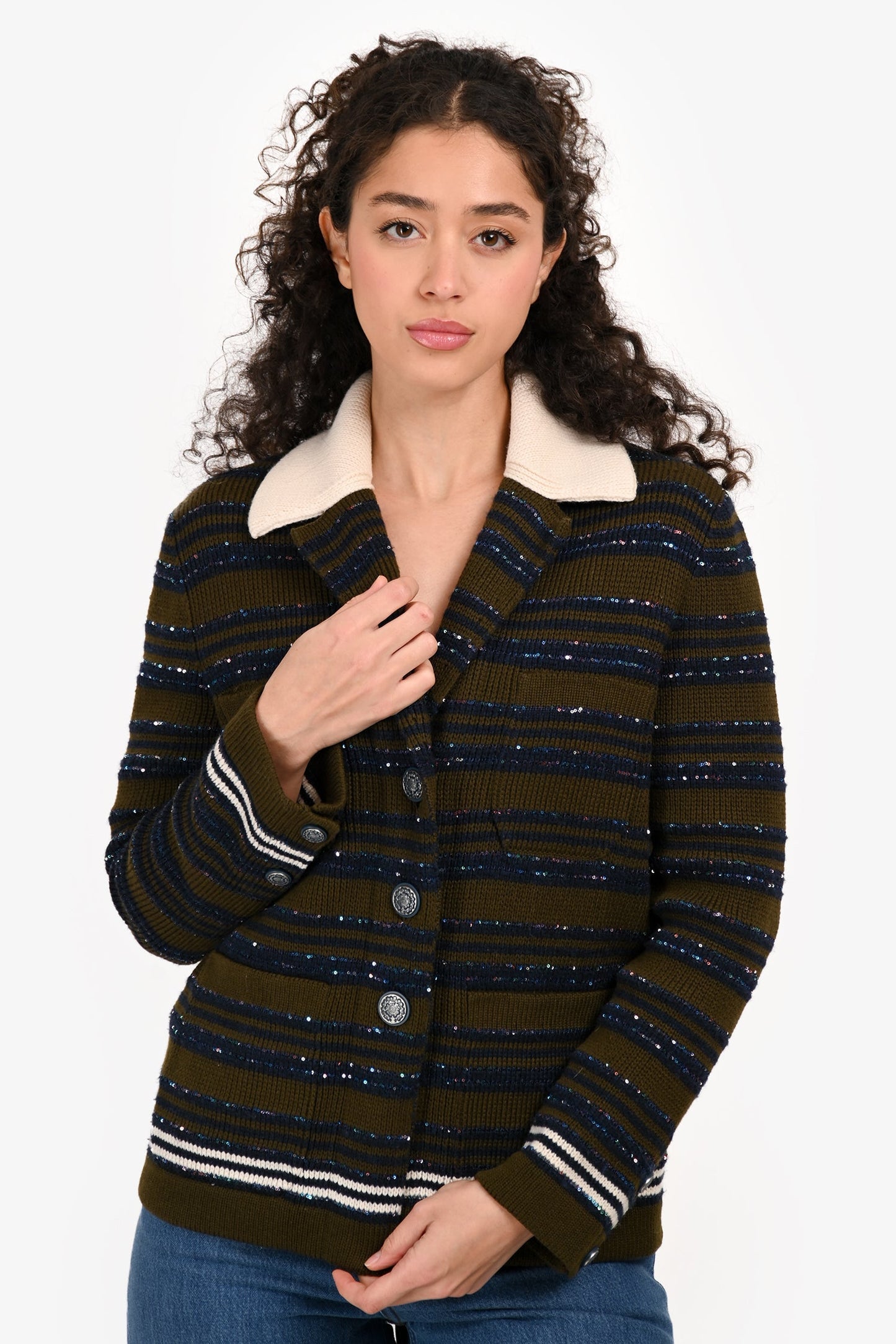 Pre-Loved Chanel™ Cruise 2020 Green/Blue Sequin Cashmere Cardigan Size 36