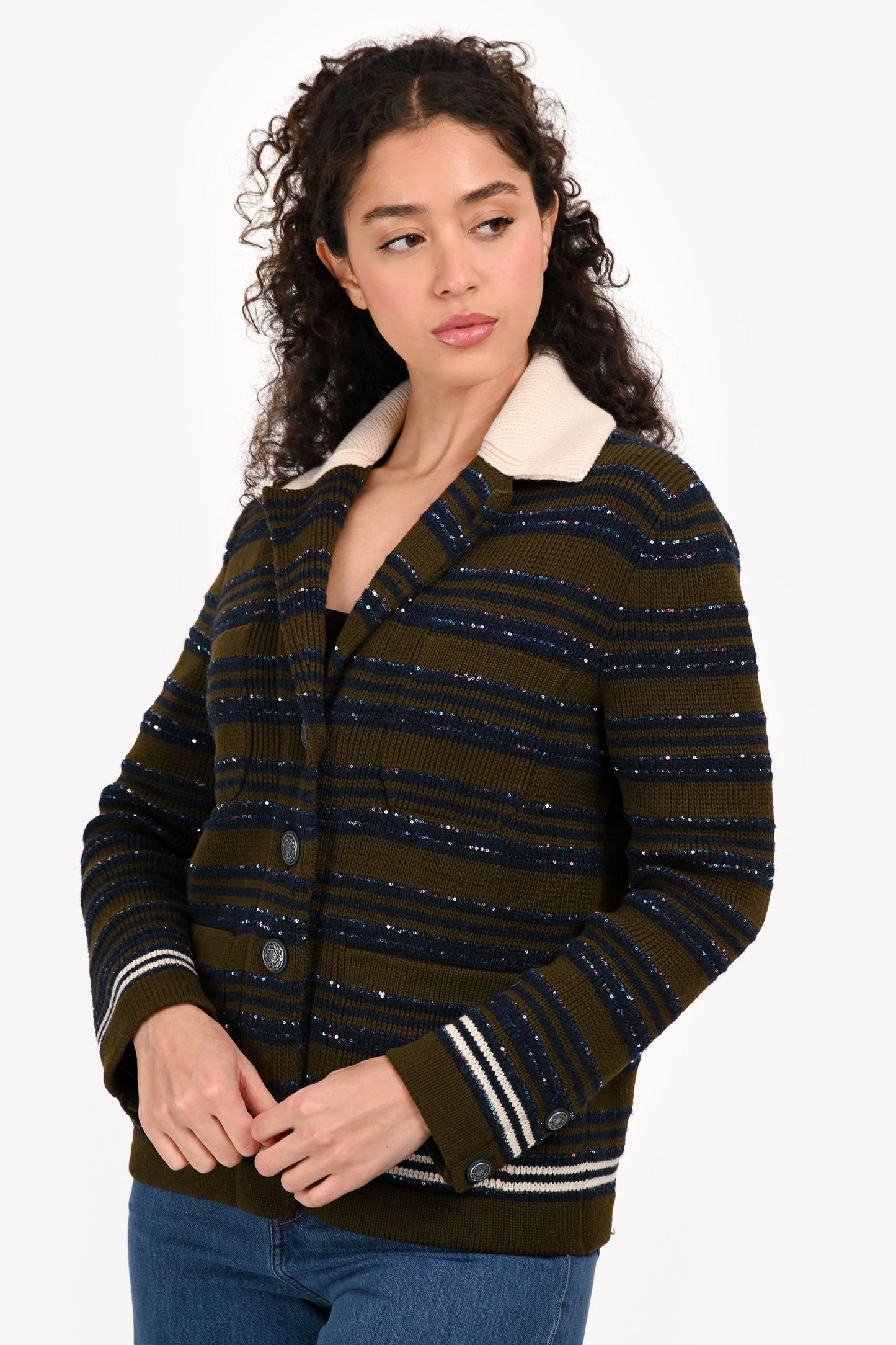 Pre-Loved Chanel™ Cruise 2020 Green/Blue Sequin Cashmere Cardigan Size 36