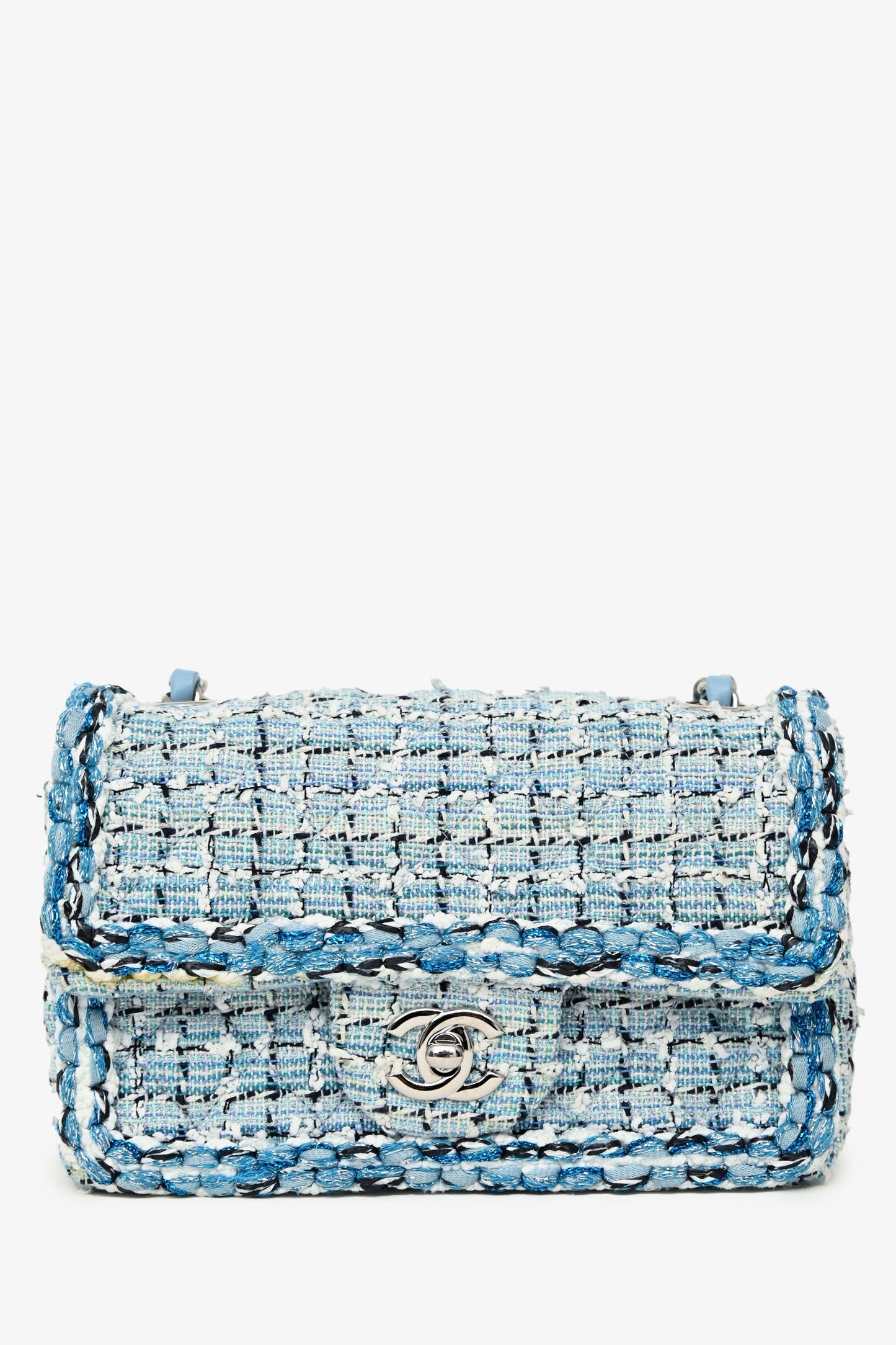 Pre-Loved Chanel™ 2019C Blue Tweed Mini Single Flap Silver Hardware