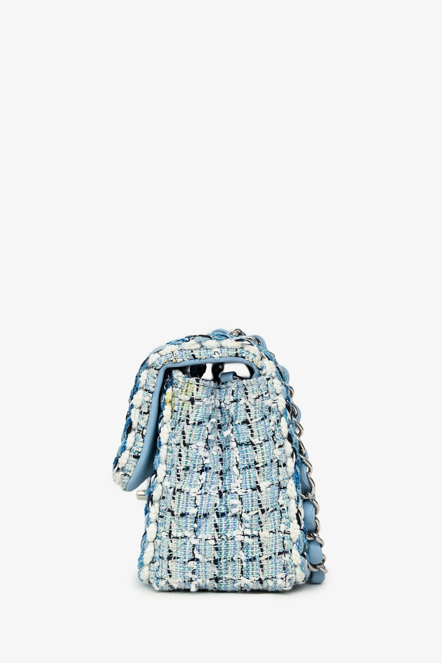 Pre-Loved Chanel™ 2019C Blue Tweed Mini Single Flap Silver Hardware