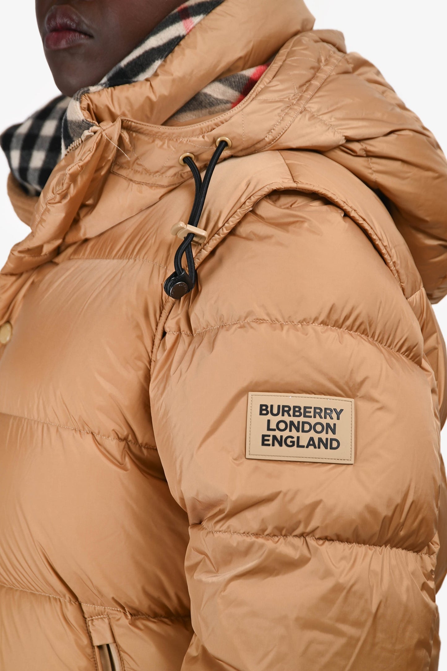 Burberry London Tan Hooded Removable Sleeve Puffer Jacket Size L Mens