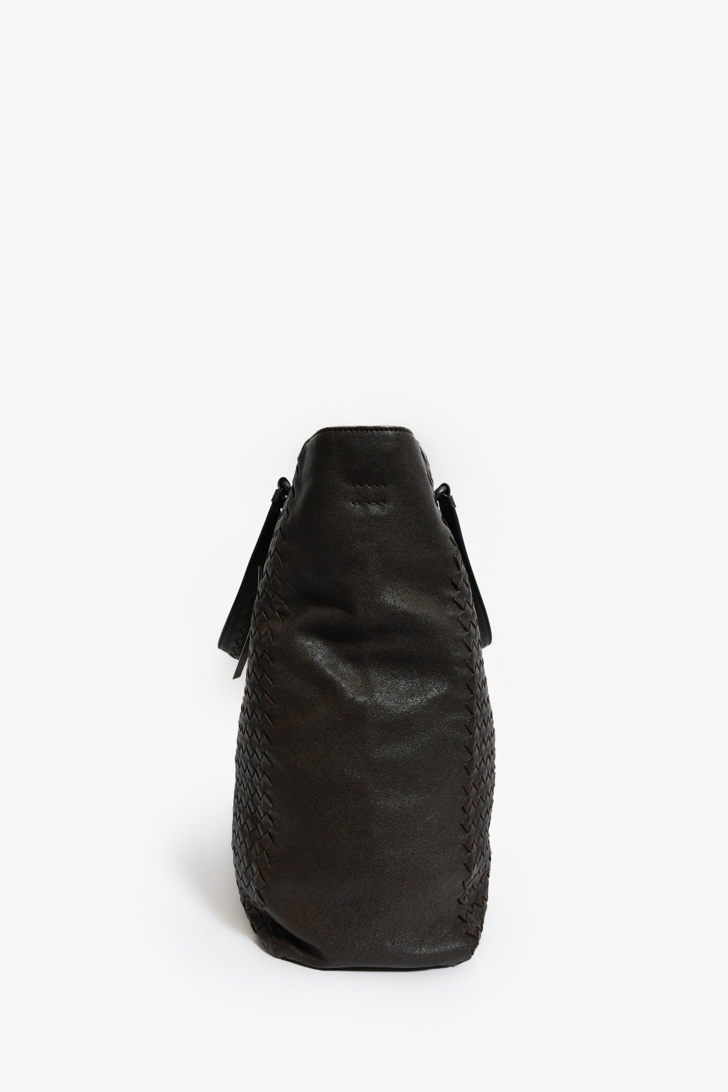 Bottega Veneta Black Intrecciato Leather Top Handle Tote Bag With Strap