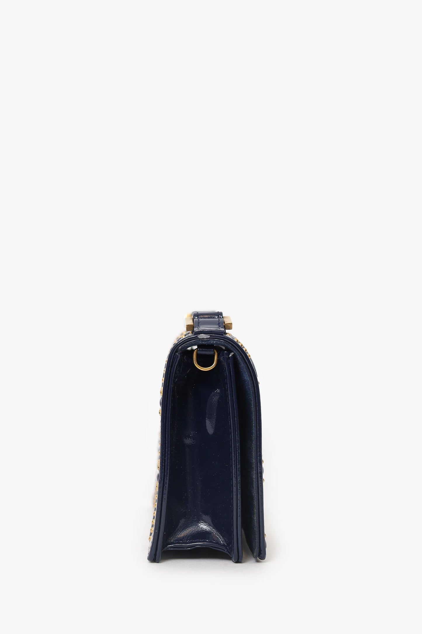 Christian Dior 2017 Navy Patent Studded Mini Diorama Top Handle Bag With Pouch