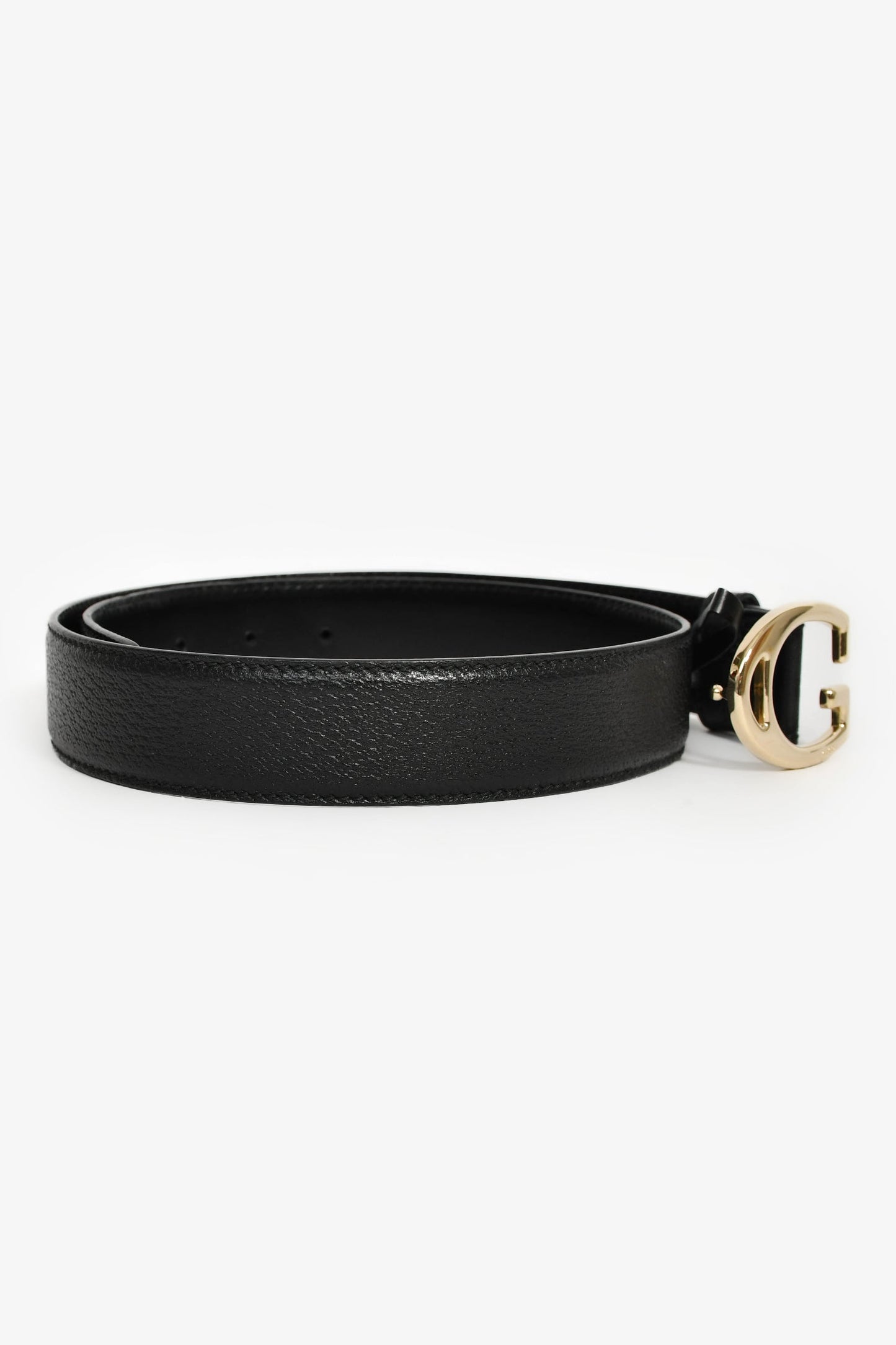 Gucci Black Grained Leather 'G' Buckle Belts Size 75/30