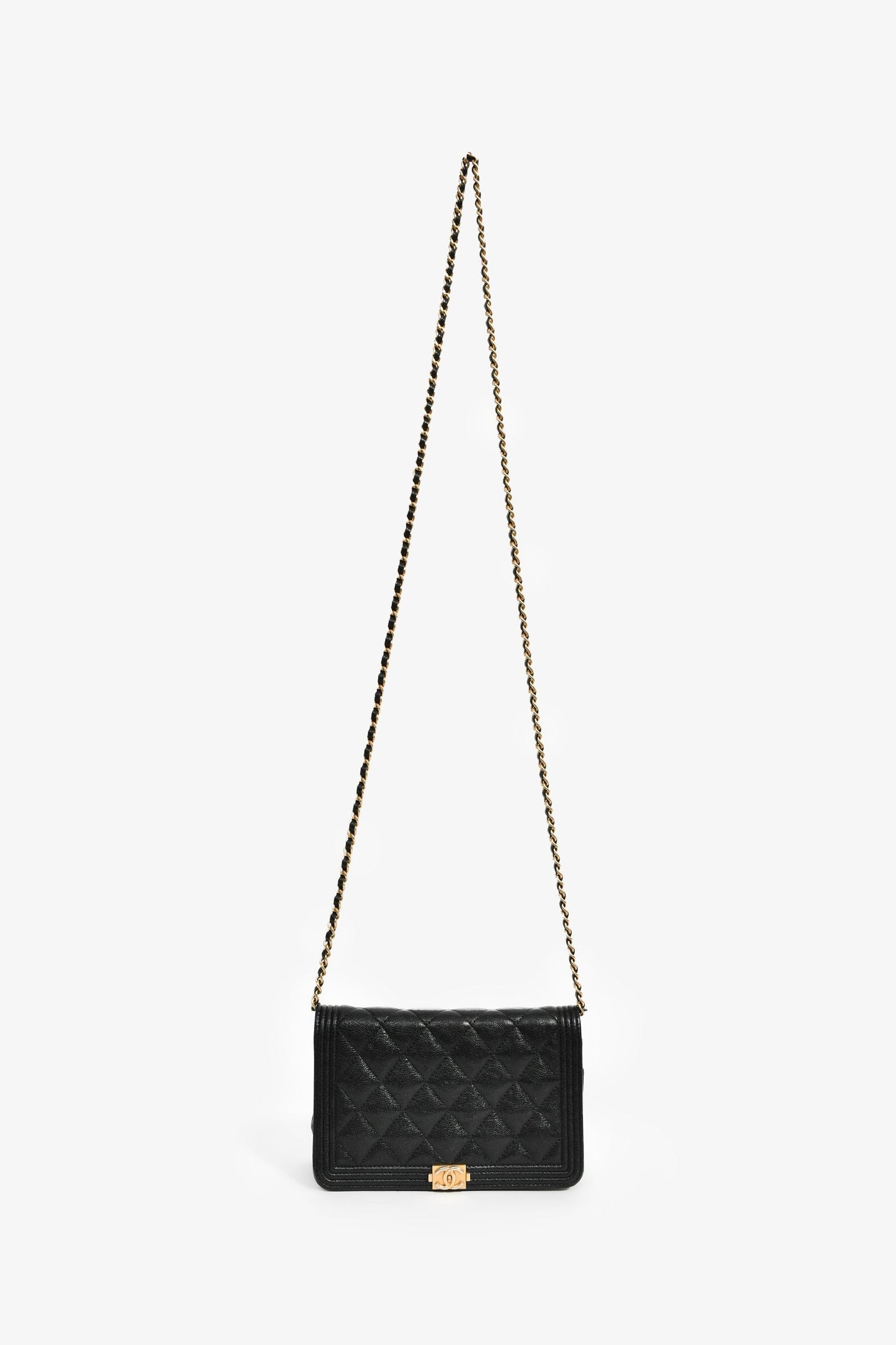 Pre-Loved Chanel™ 2018/19 Black Caviar Leather CC Boy Wallet on Chain