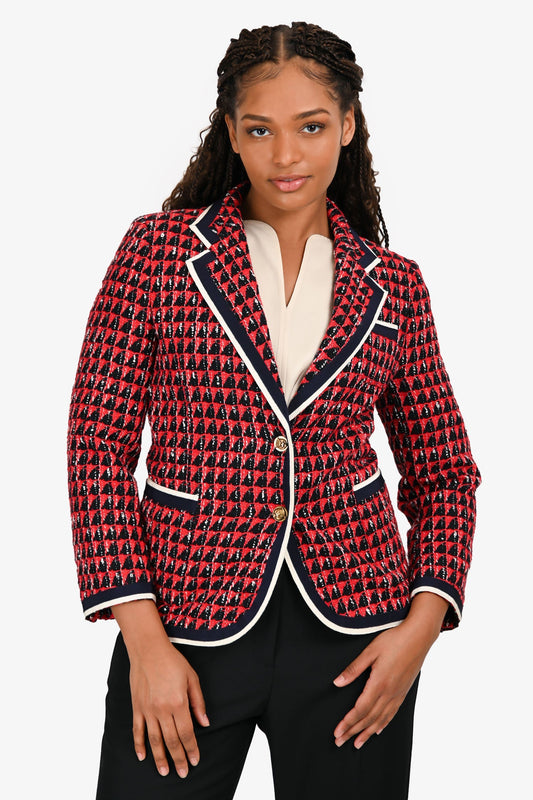 Gucci 2018 Red/Black Tweed Blazer Size 42