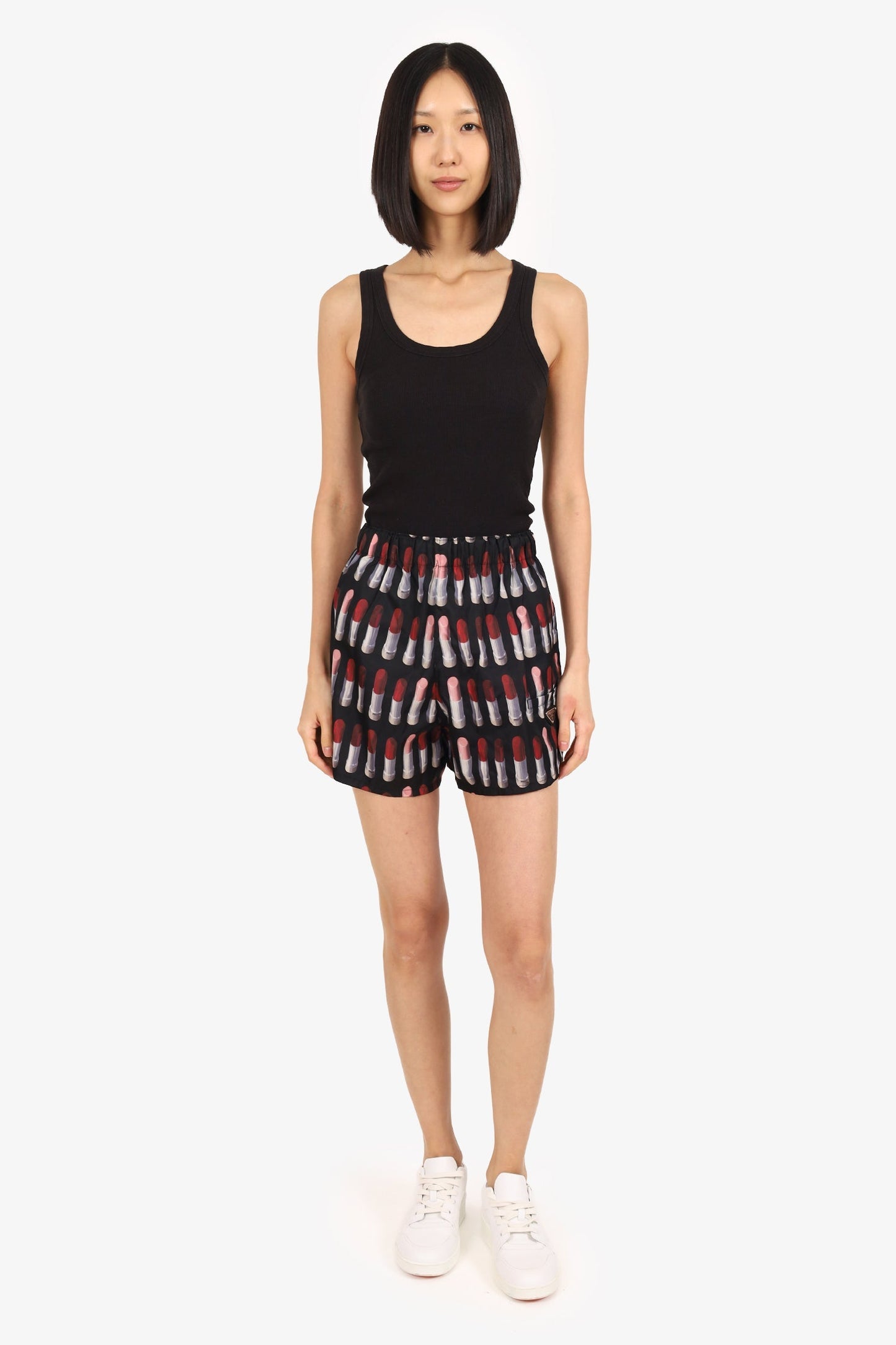Prada Black/Pink Lipstick Print Shorts Size 38
