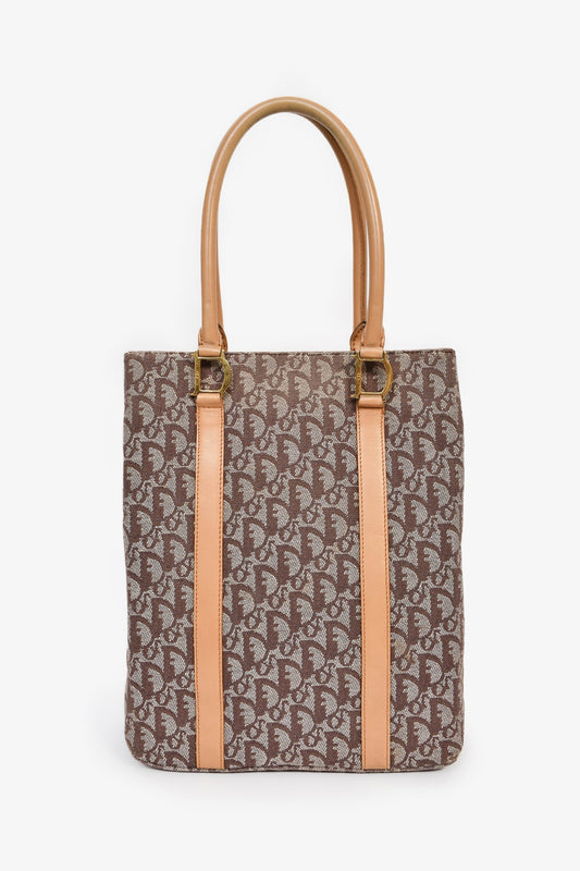 Christian Dior   Brown Canvas Oblique Trotter Tote Bag