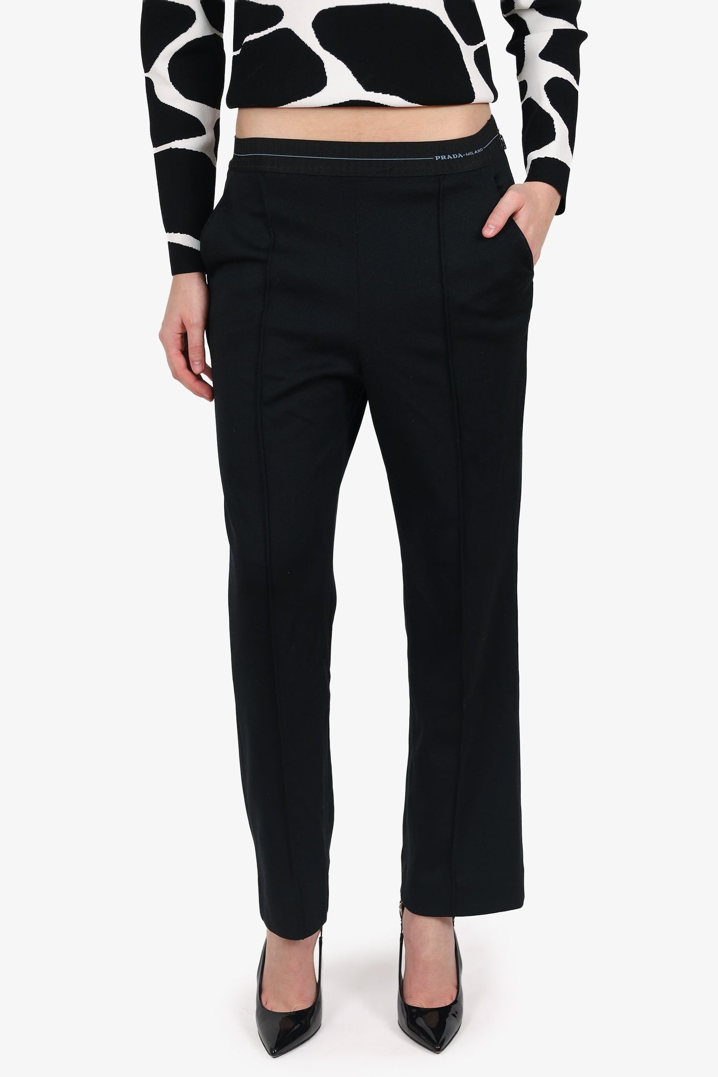 Prada Black Logo Waistband Straight Leg Track Pants Size 38