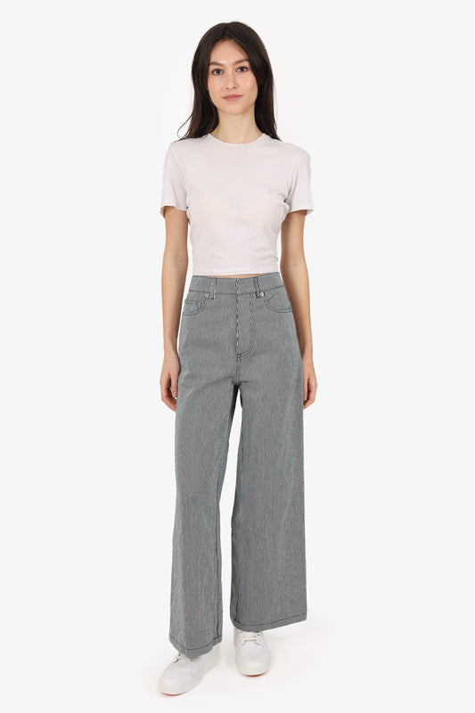 Christian Dior White/Navy Striped Wide Leg Pants Size 34