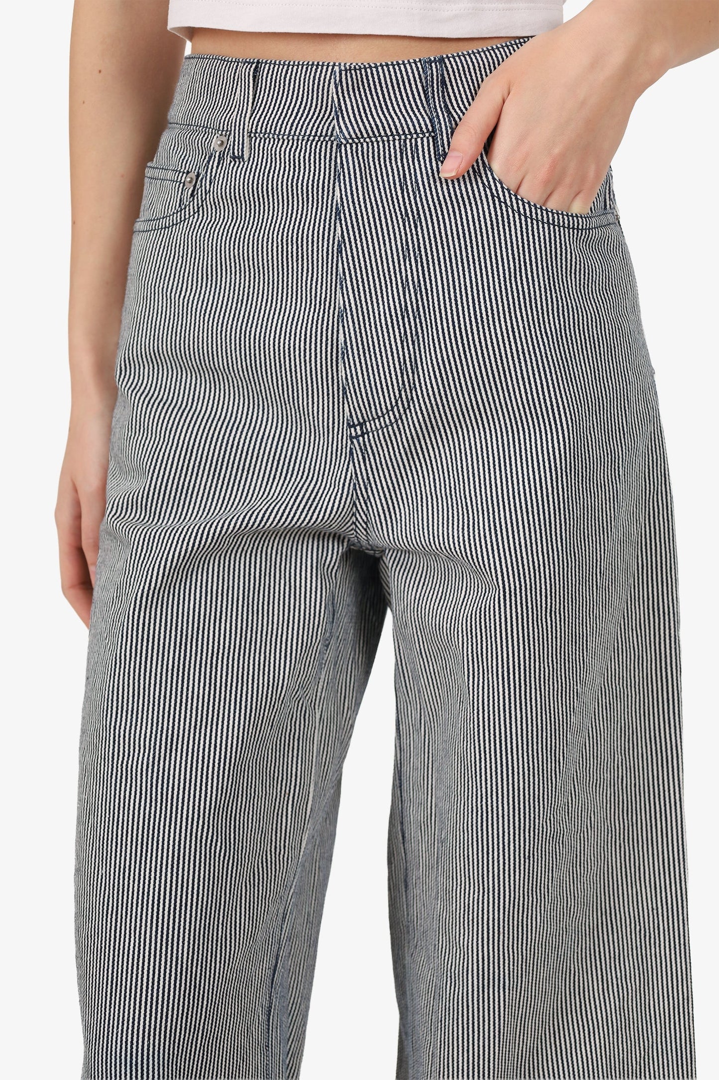 Christian Dior White/Navy Striped Wide Leg Pants Size 34
