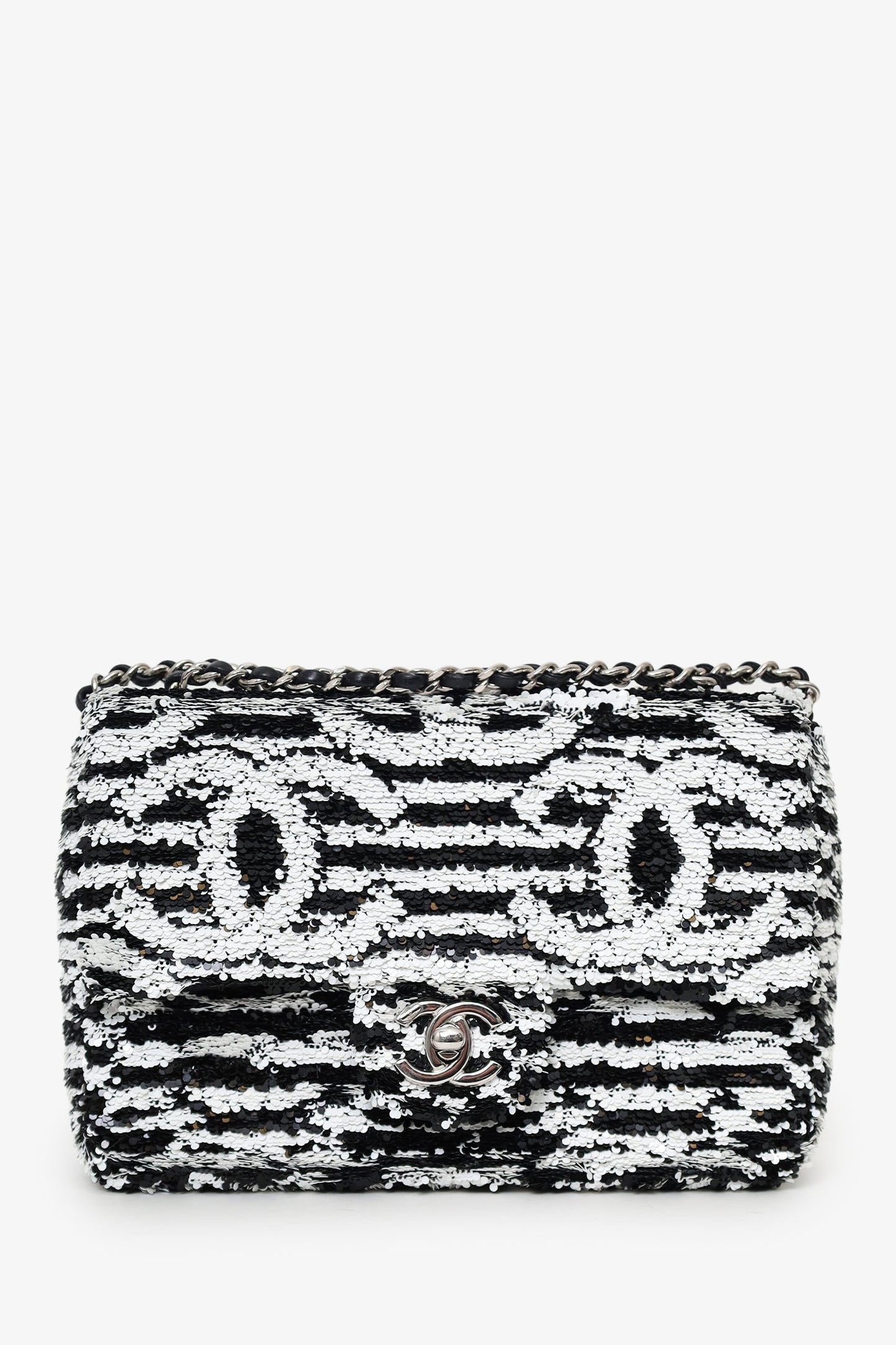 Pre-Loved Chanel™ 24S Black/White Sequins CC Mini Single Flap Bag