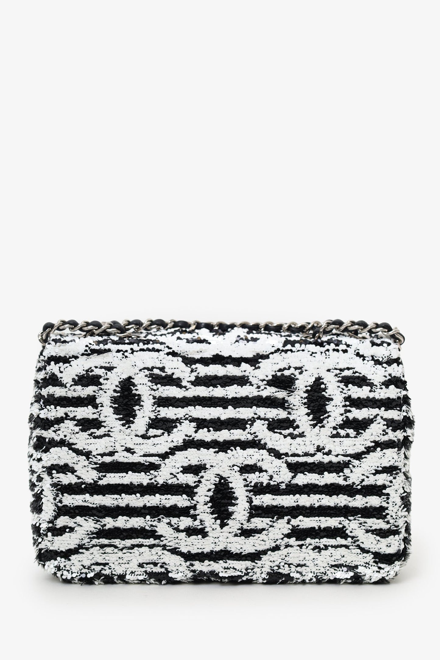 Pre-Loved Chanel™ 24S Black/White Sequins CC Mini Single Flap Bag