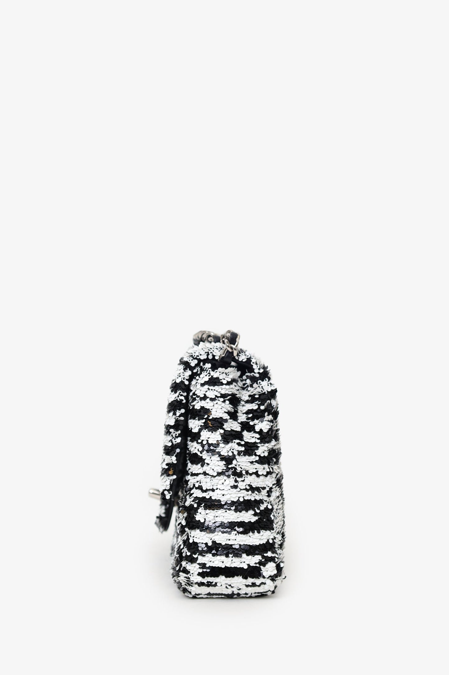 Pre-Loved Chanel™ 24S Black/White Sequins CC Mini Single Flap Bag