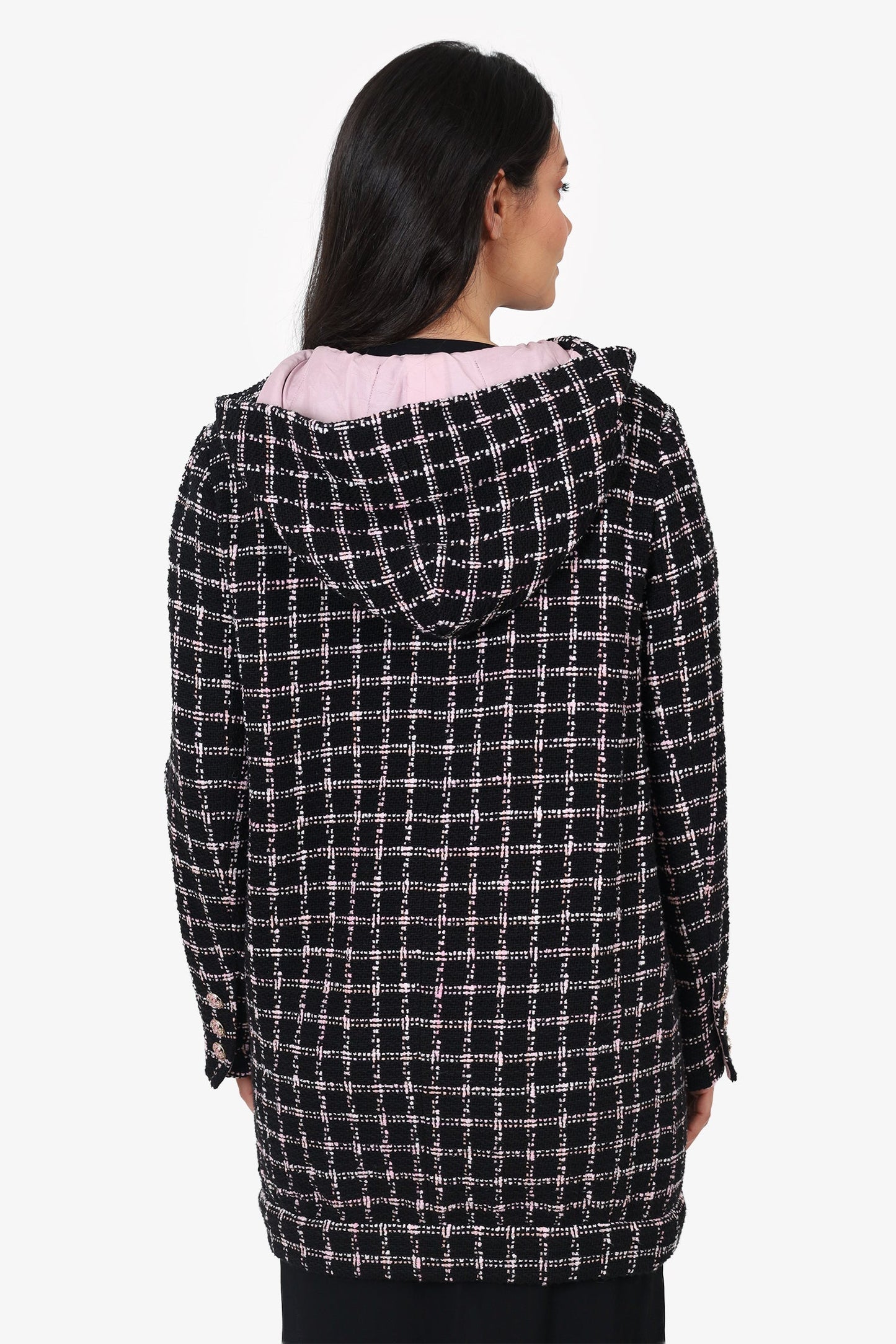 Chanel™ 24S Black/Pink Tweed Coat With Hood Size 42