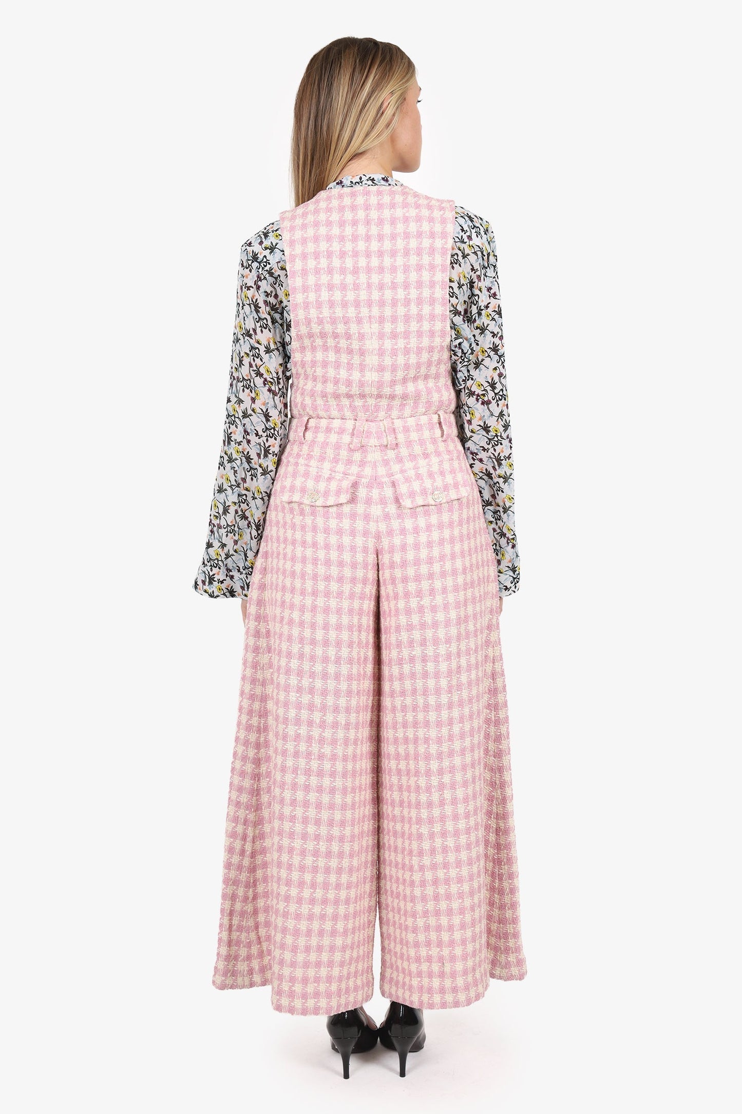 Pre-Loved Chanel™ 23SS Pink/White Tweed Plaid Jumpsuit Size 36