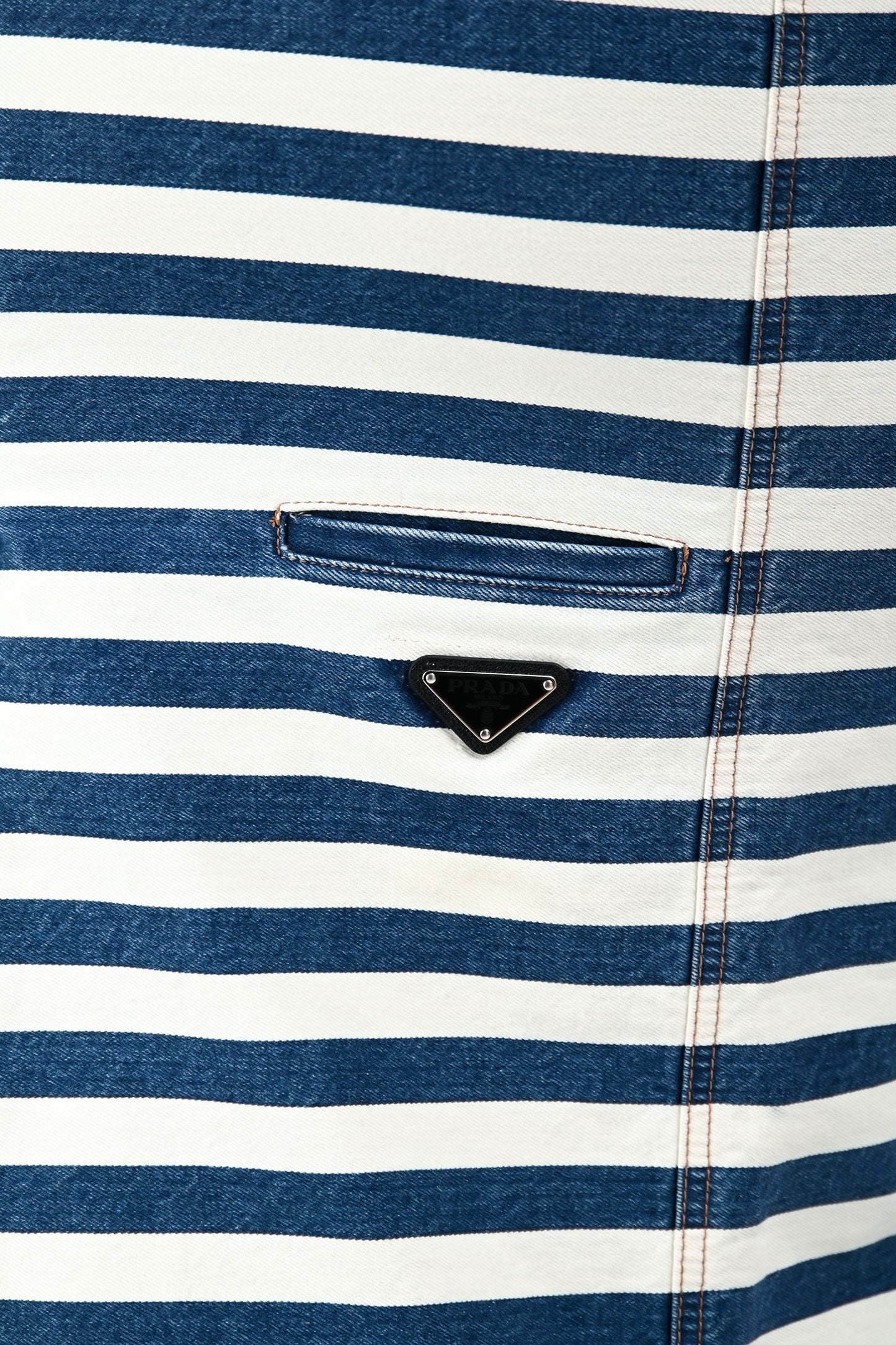 Prada 2021 White/Blue Denim Striped Midi Skirt Size 38
