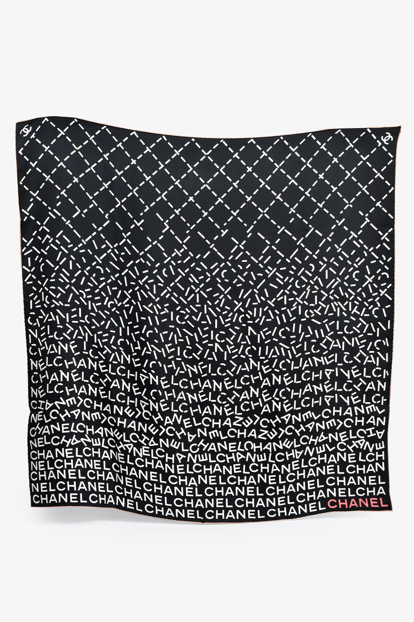 Pre-Loved Chanel™ Black/White Silk Logo Square Scarf