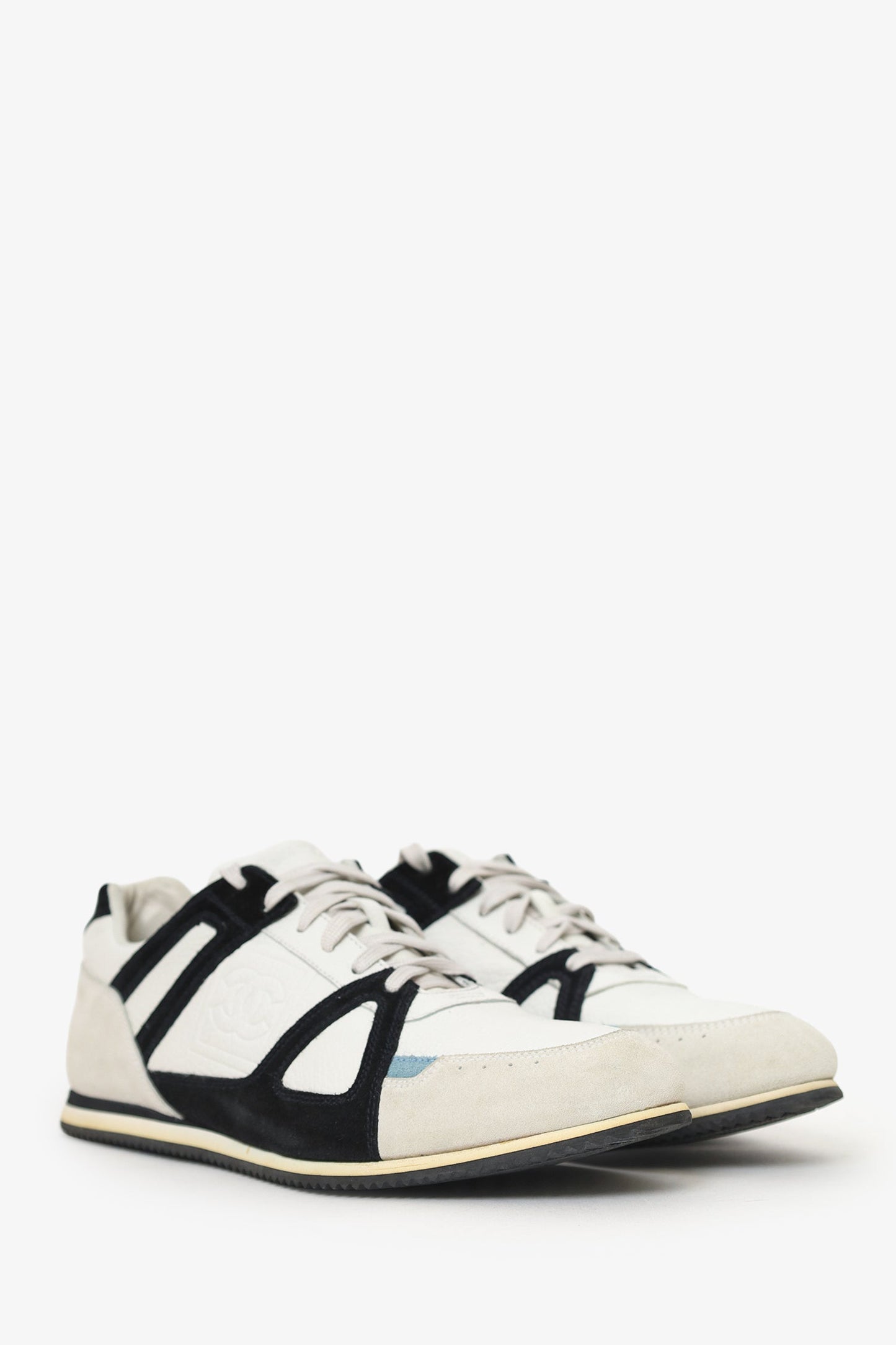 Chanel™ White/Blue Leather Sneakers Size 39