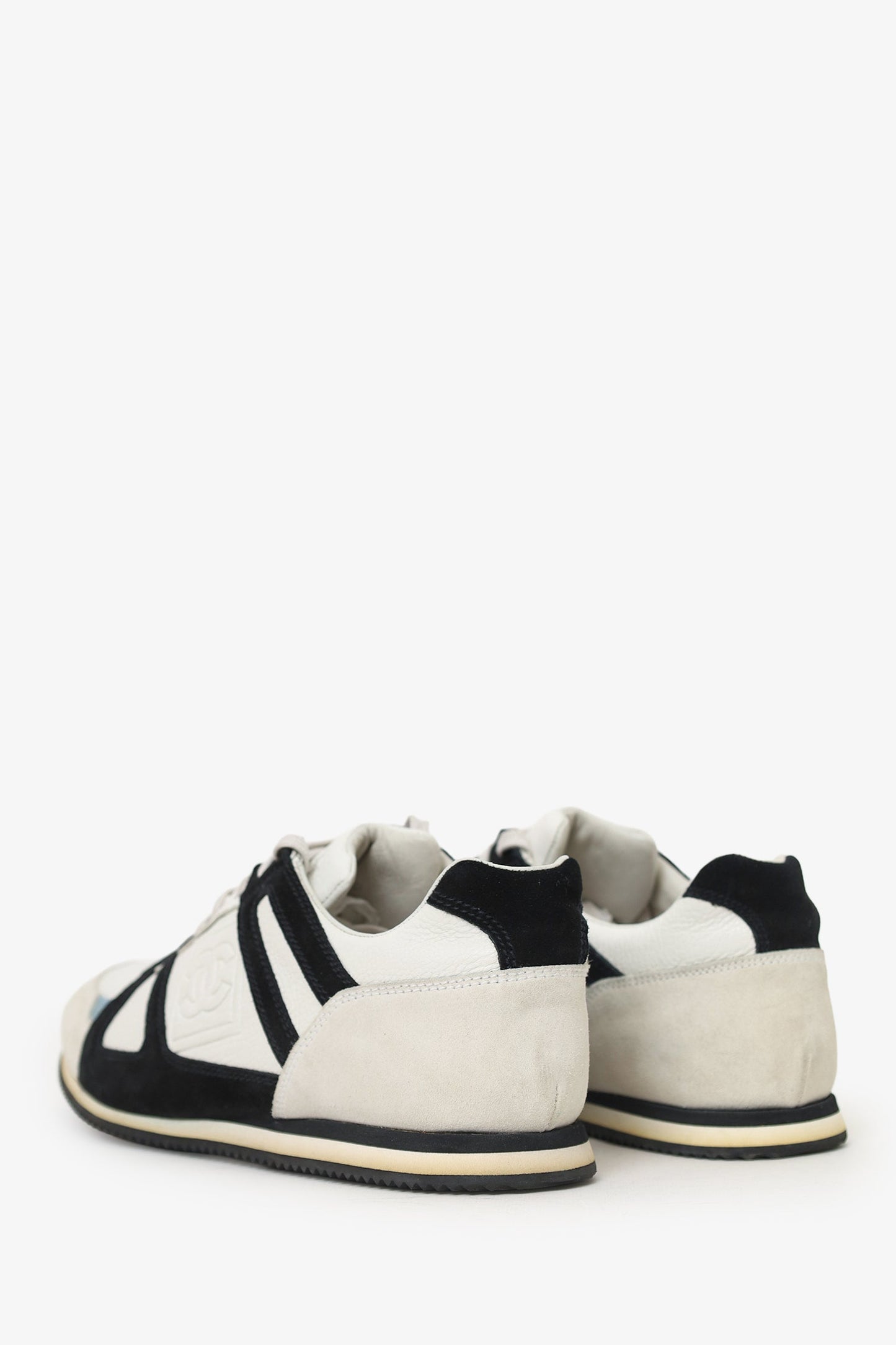 Chanel™ White/Blue Leather Sneakers Size 39