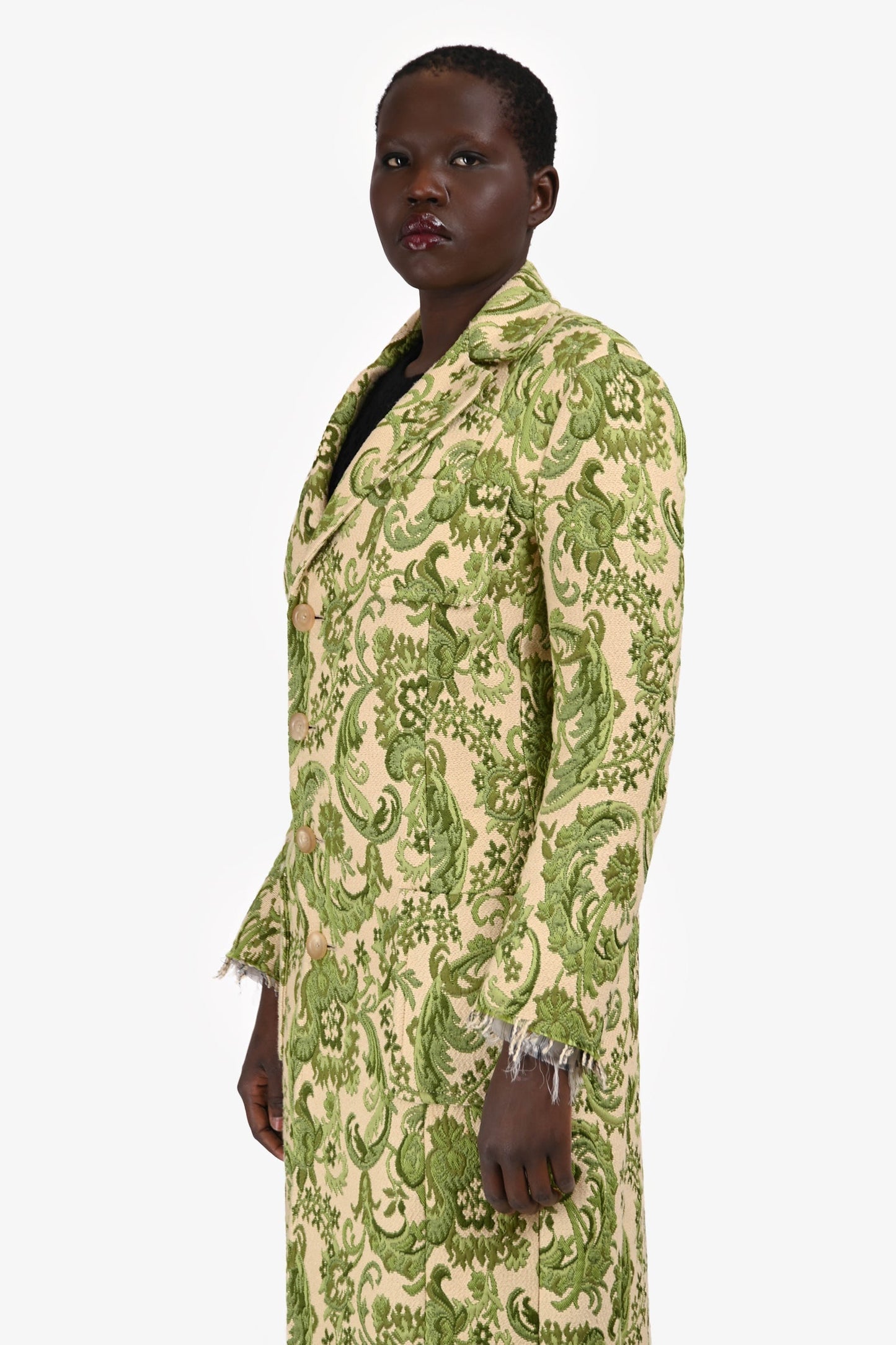 Gucci 2016 Green/Cream Cotton Embroidered Single Breasted Coat Size 46