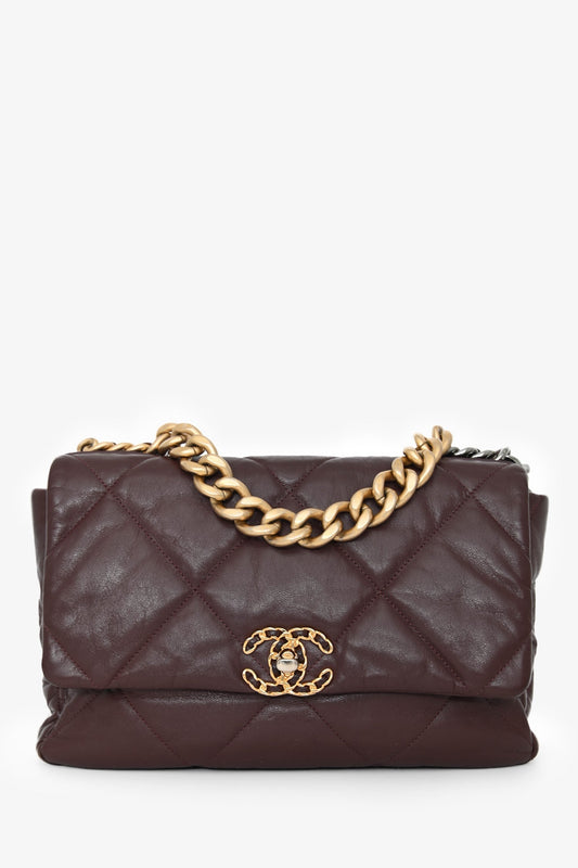 Pre-Loved Chanel™ 2019-20 Burgundy Leather Large 19 Flap Chain Bag