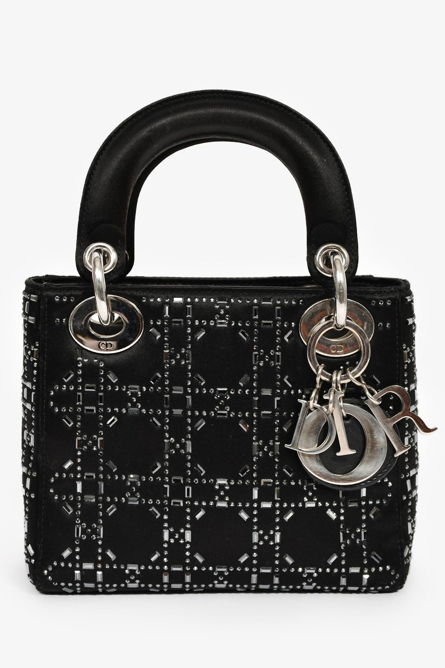 Christian Dior 2019 Black Satin Crystal Embellished Mini Lady Dior with Strap
