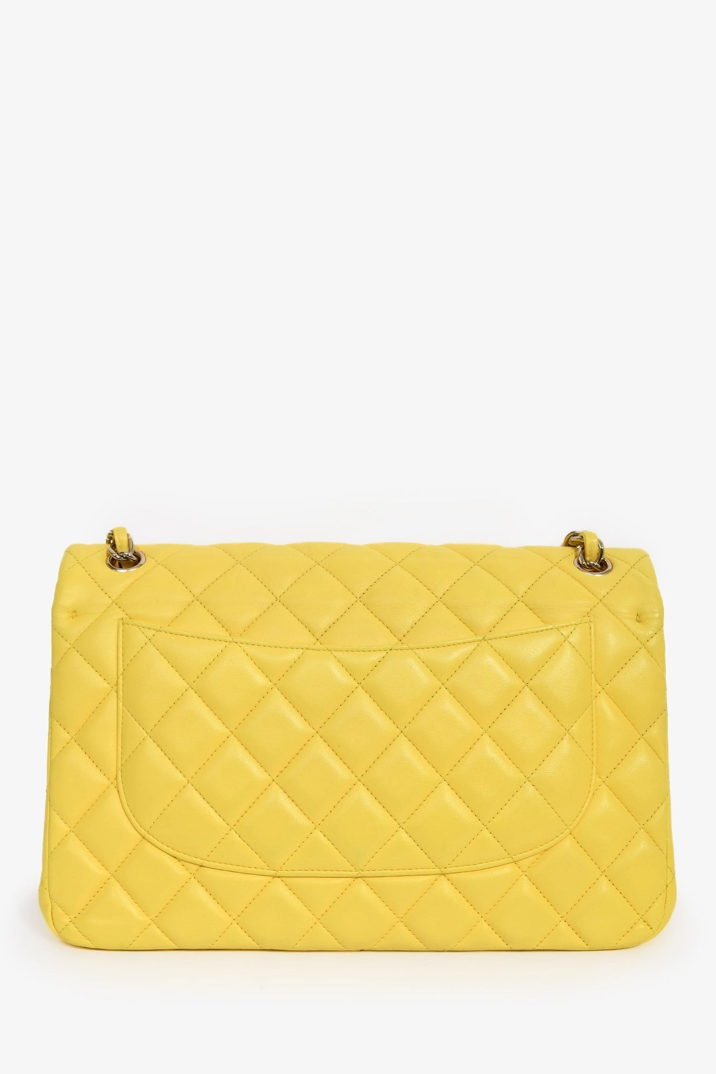 Pre-Loved Chanel™ 2011-12 Yellow Lambskin Yellow Jumbo Double Flap Shoulder Bag