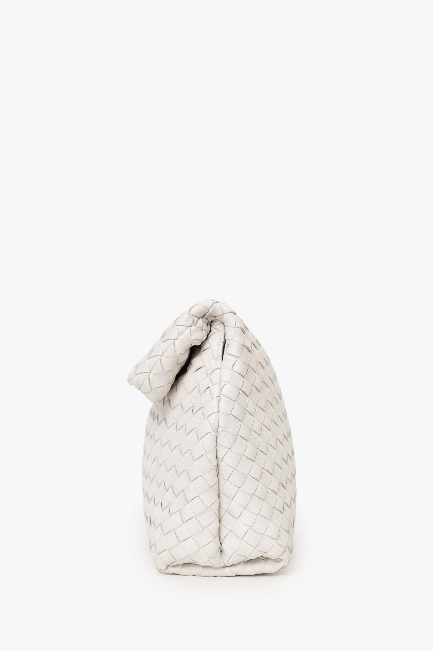 Bottega Veneta White Intrecciato Leather Fold Bag