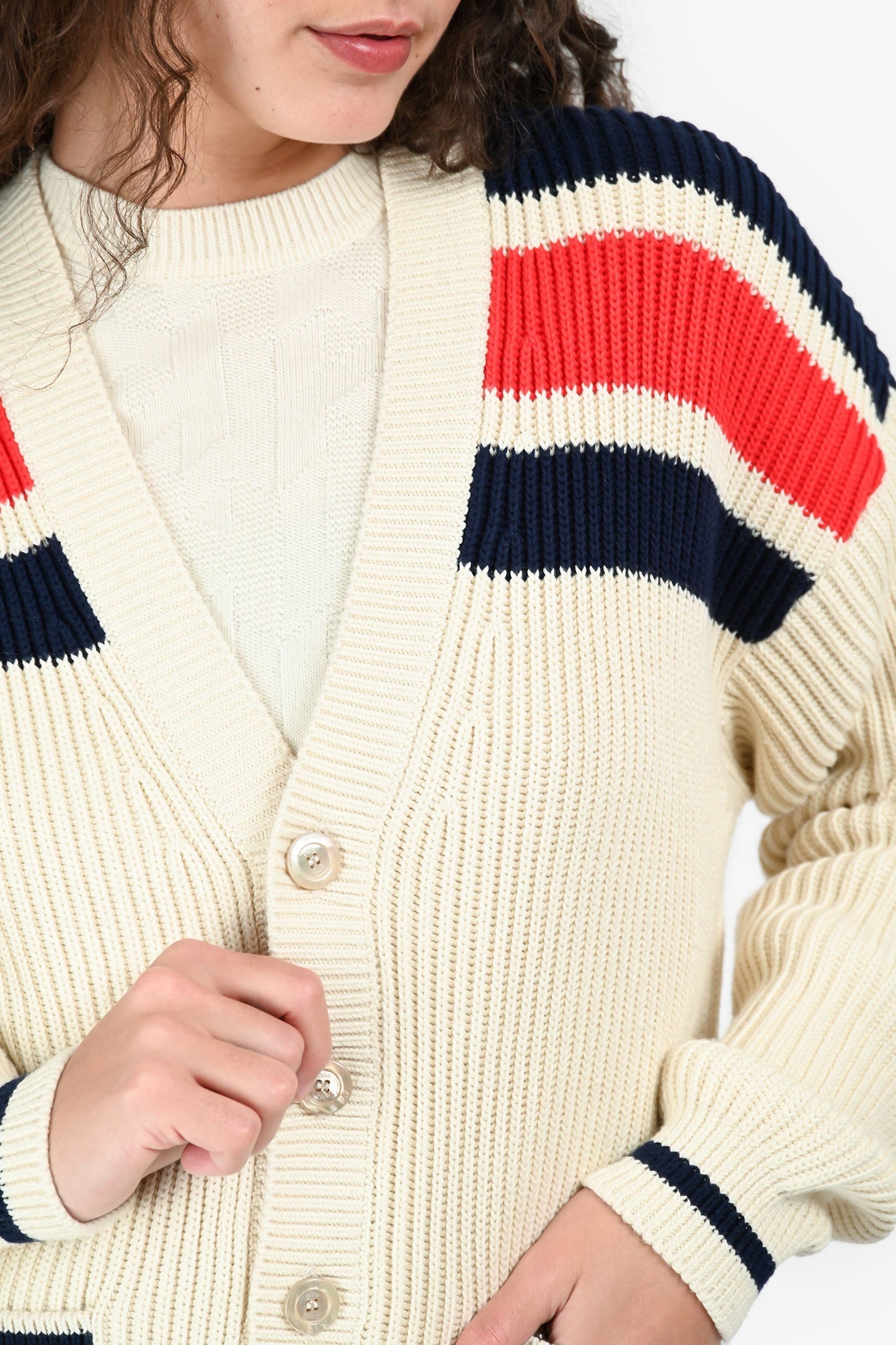 Gucci Cream GG Interlocking Logo V-Neck Cardigan Size XS