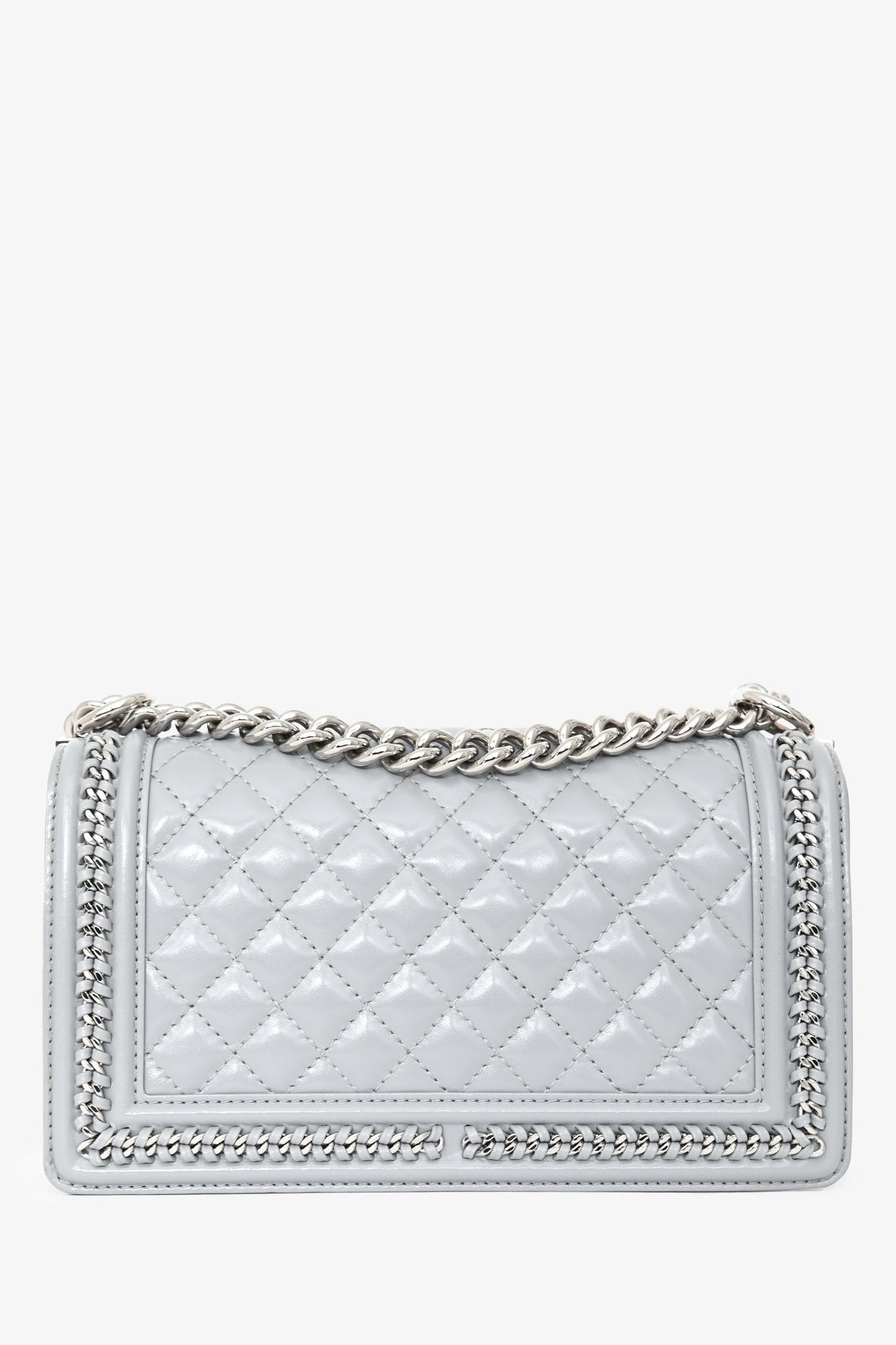 Pre-Loved Chanel™ 2019-2020 Grey Leather Quilted Medium Boy Bag SHW