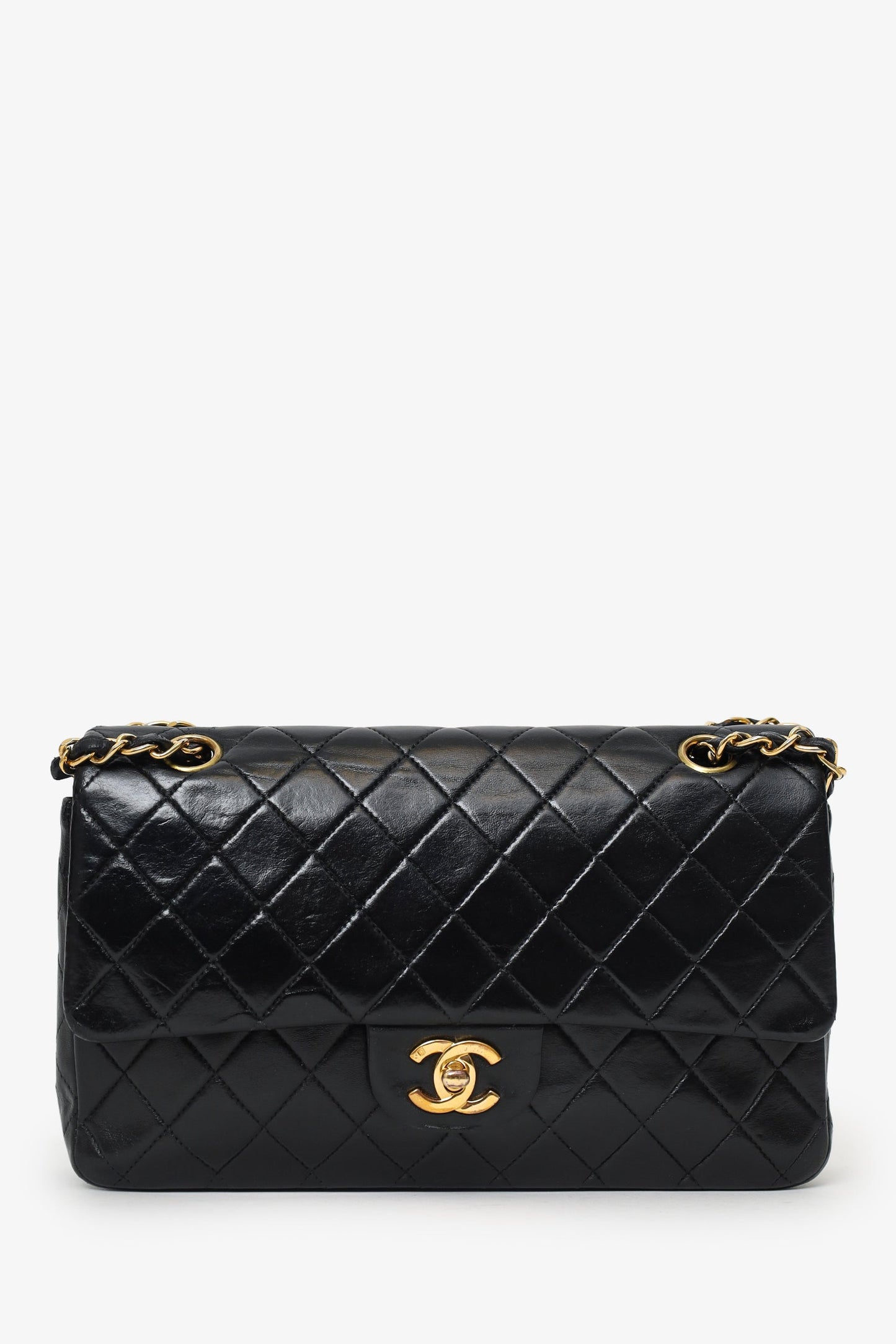 Chanel™ 2000/02 Black Leather Medium Double Flap Chain Bag With GHW