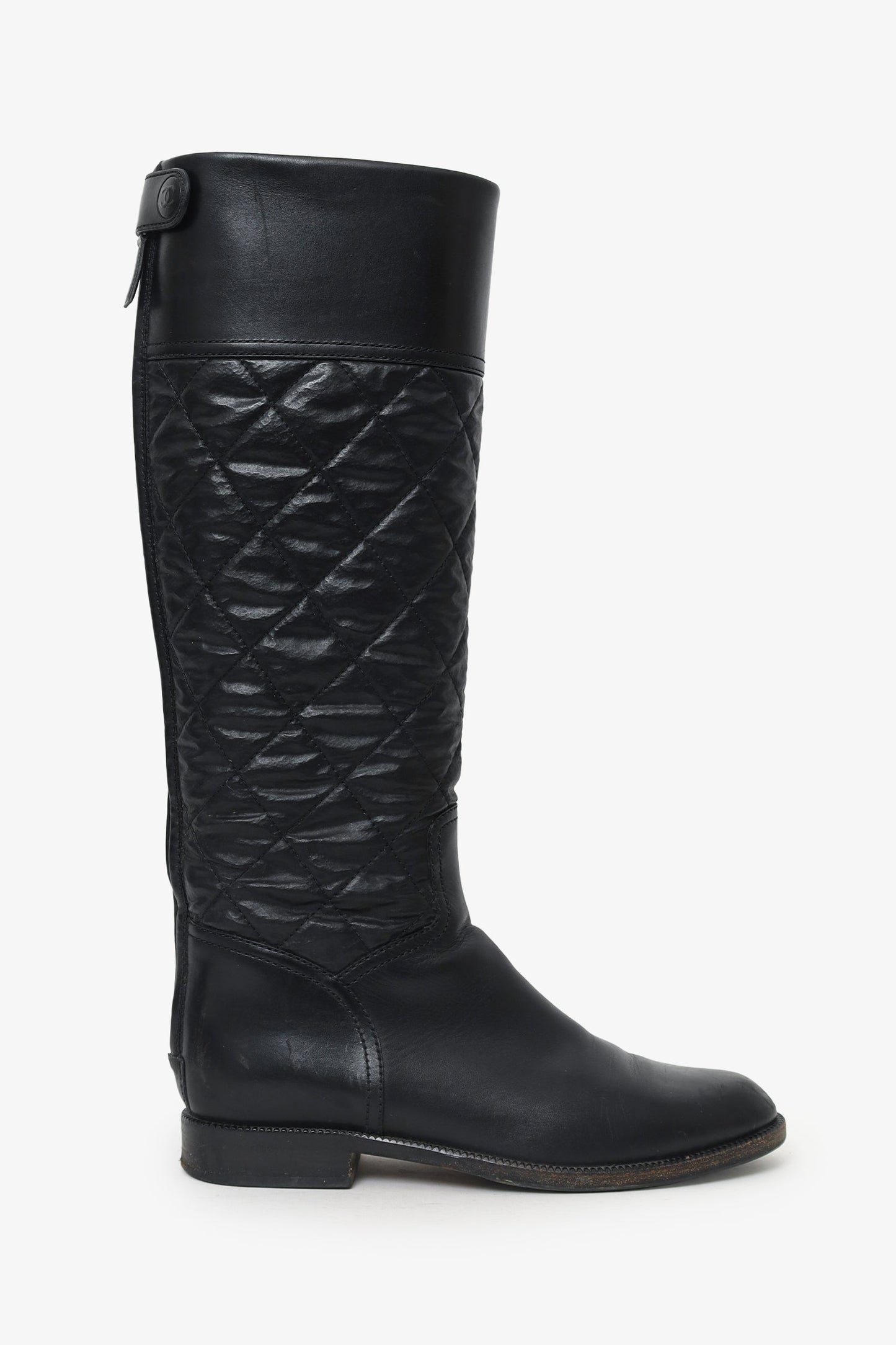 Chanel™ Black Leather Quilted Knee High Boots Size 39