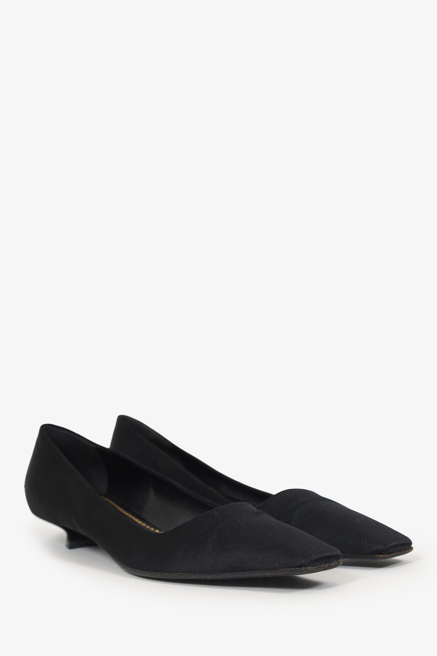 Prada Black Satin Square Toe Kitten Heels Size 37