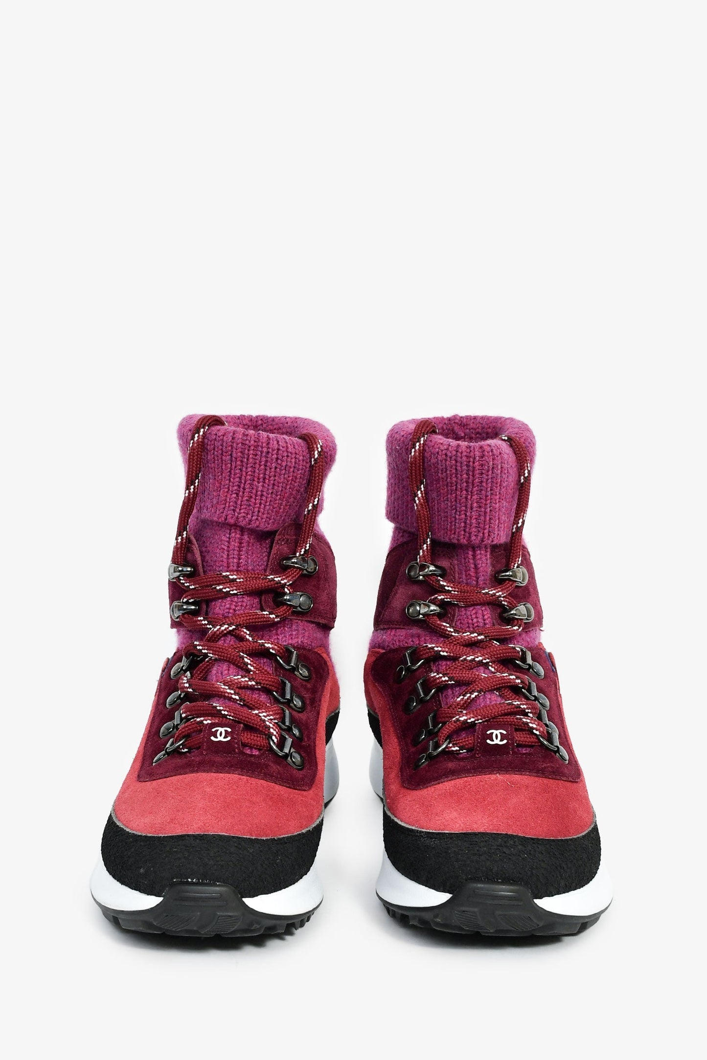 Pre-Loved Chanel™ Purple Suede/Knit Sock Sneakers Size 36.5