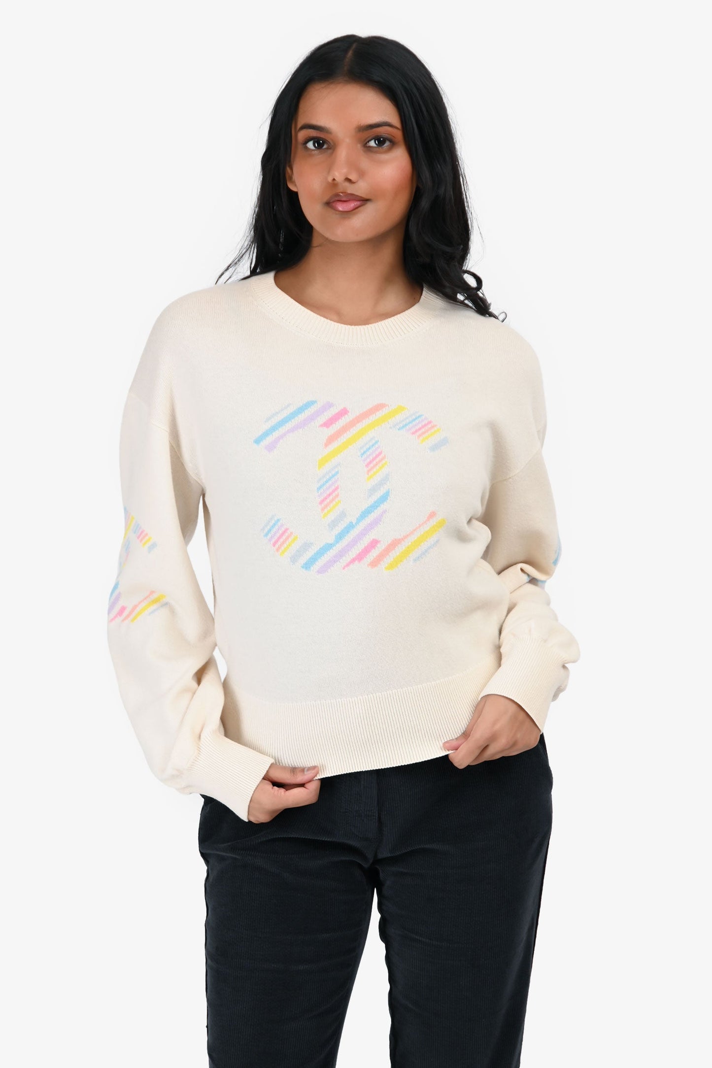 Pre-Loved Chanel™ 2019 Cream Cashmere 'La Pausa' Sweater Size 38
