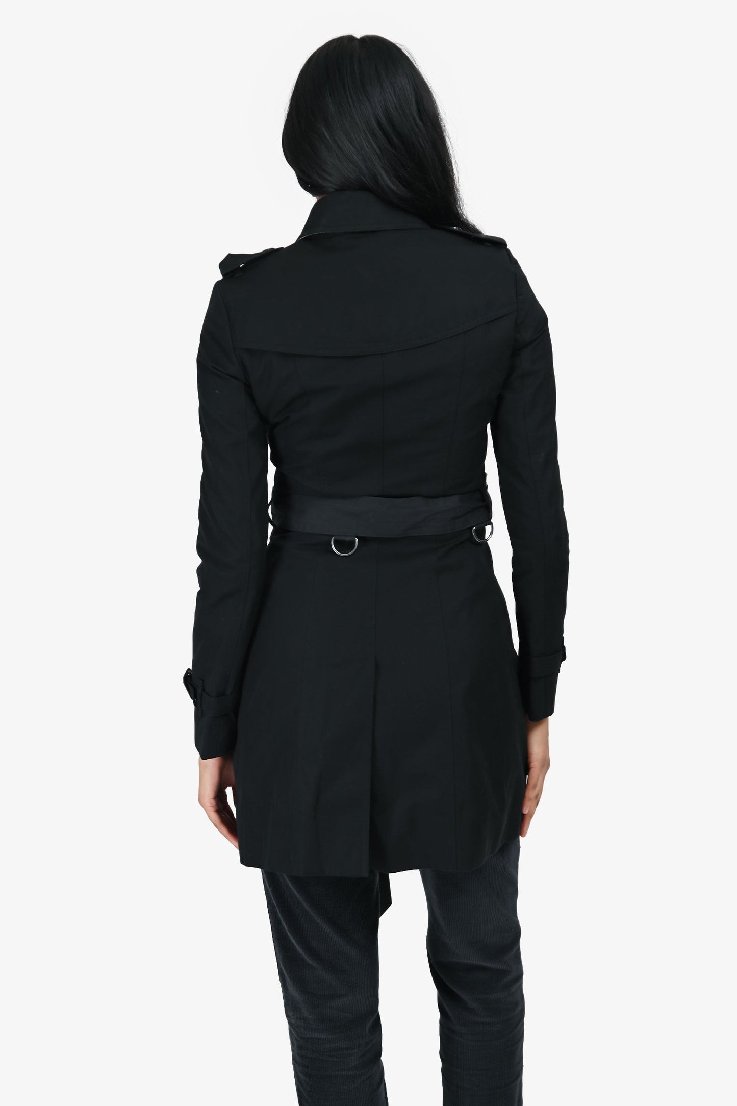 Burberry Black Cotton 'The Chelsea' Belted Trench Coat Size 2
