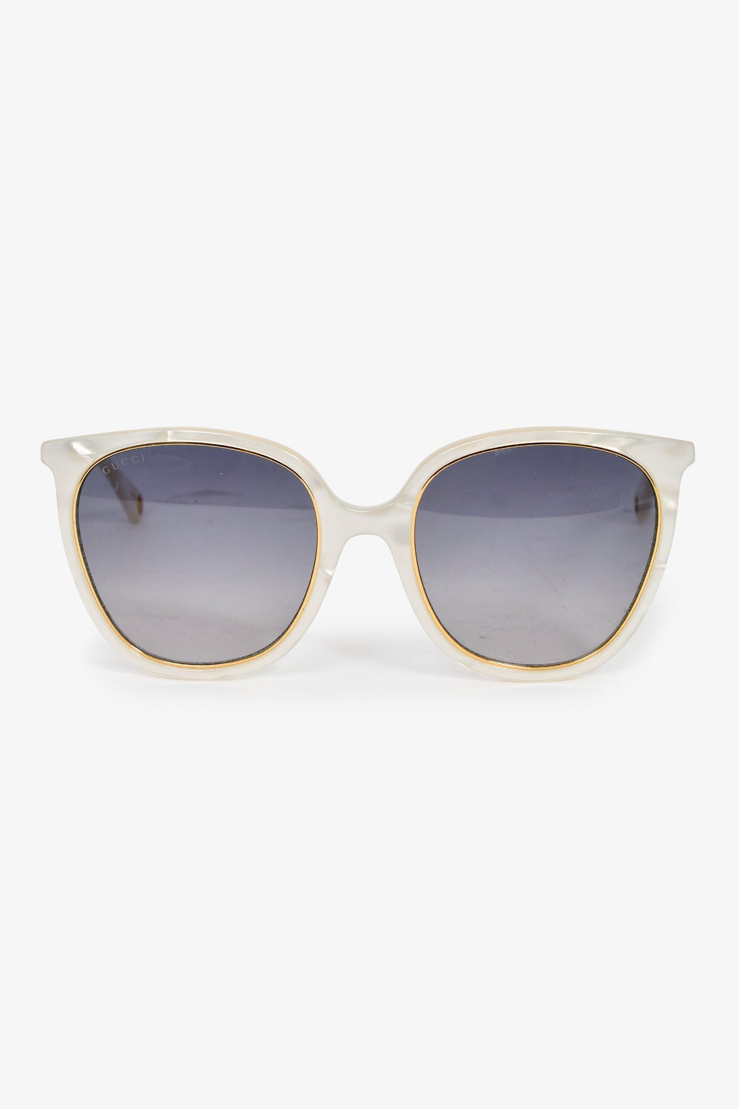 Gucci White Round-Frame Sunglasses with Chain