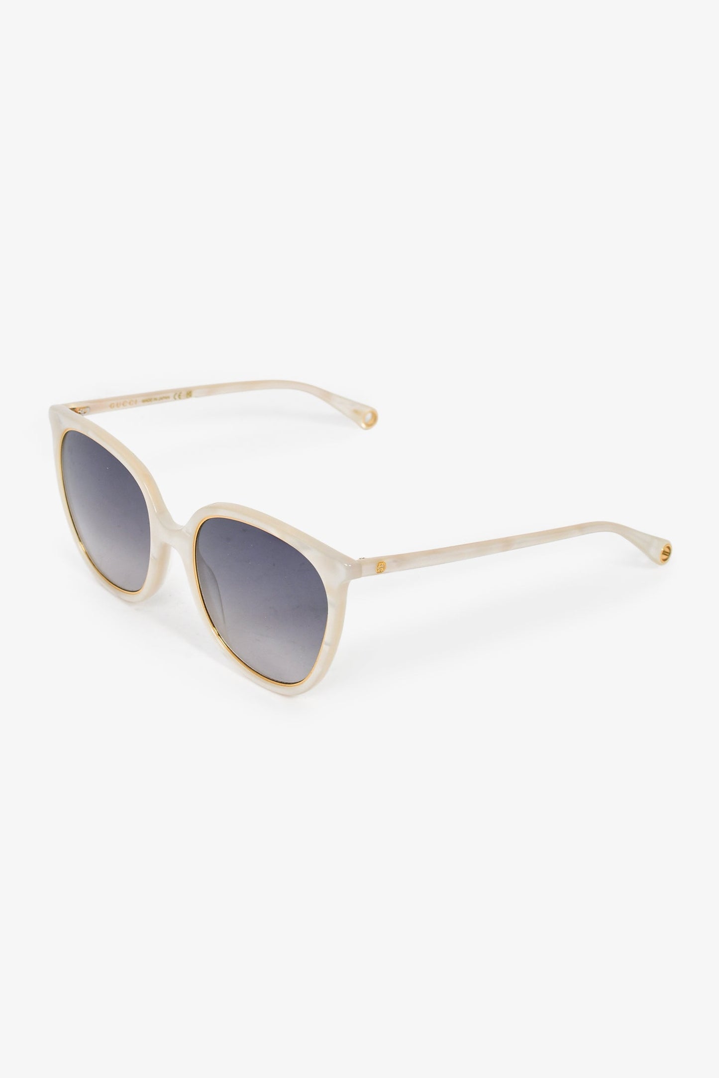 Gucci White Round-Frame Sunglasses with Chain