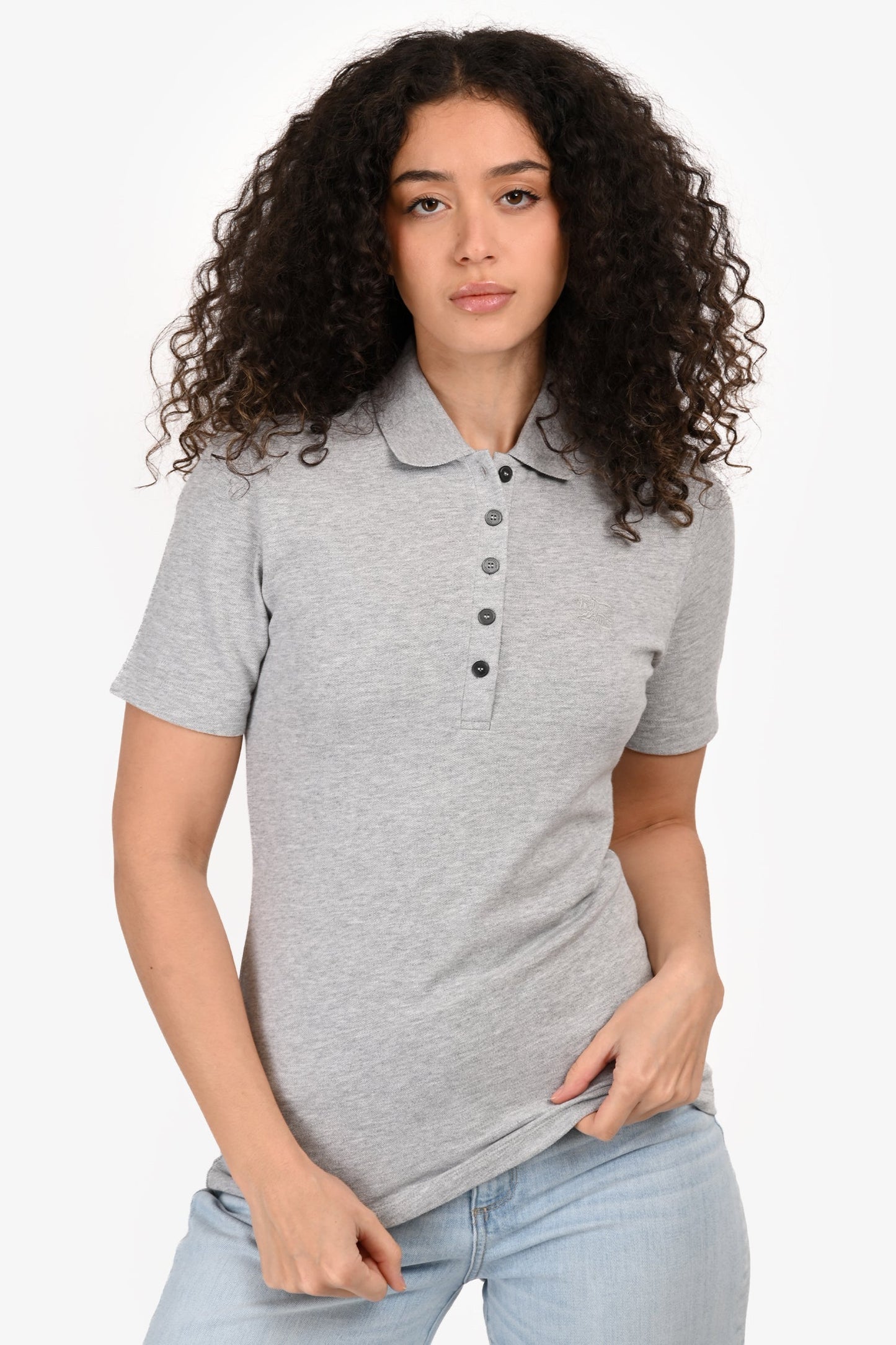 Burberry Grey Cotton Polo Short Sleeve Shirt Size S