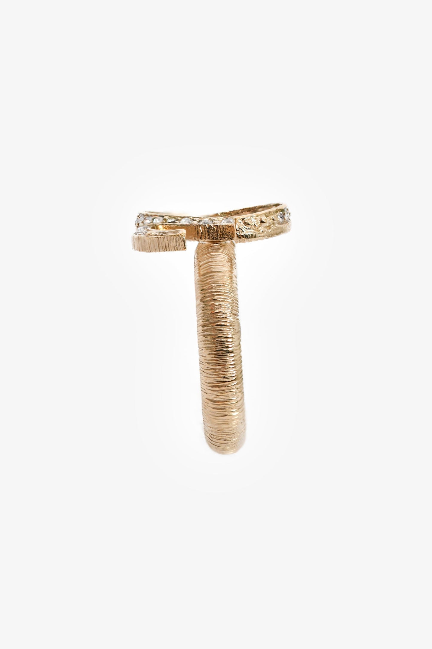 Pre-Loved Chanel™ 2015 Champagne Gold Toned CC Crystal Ring