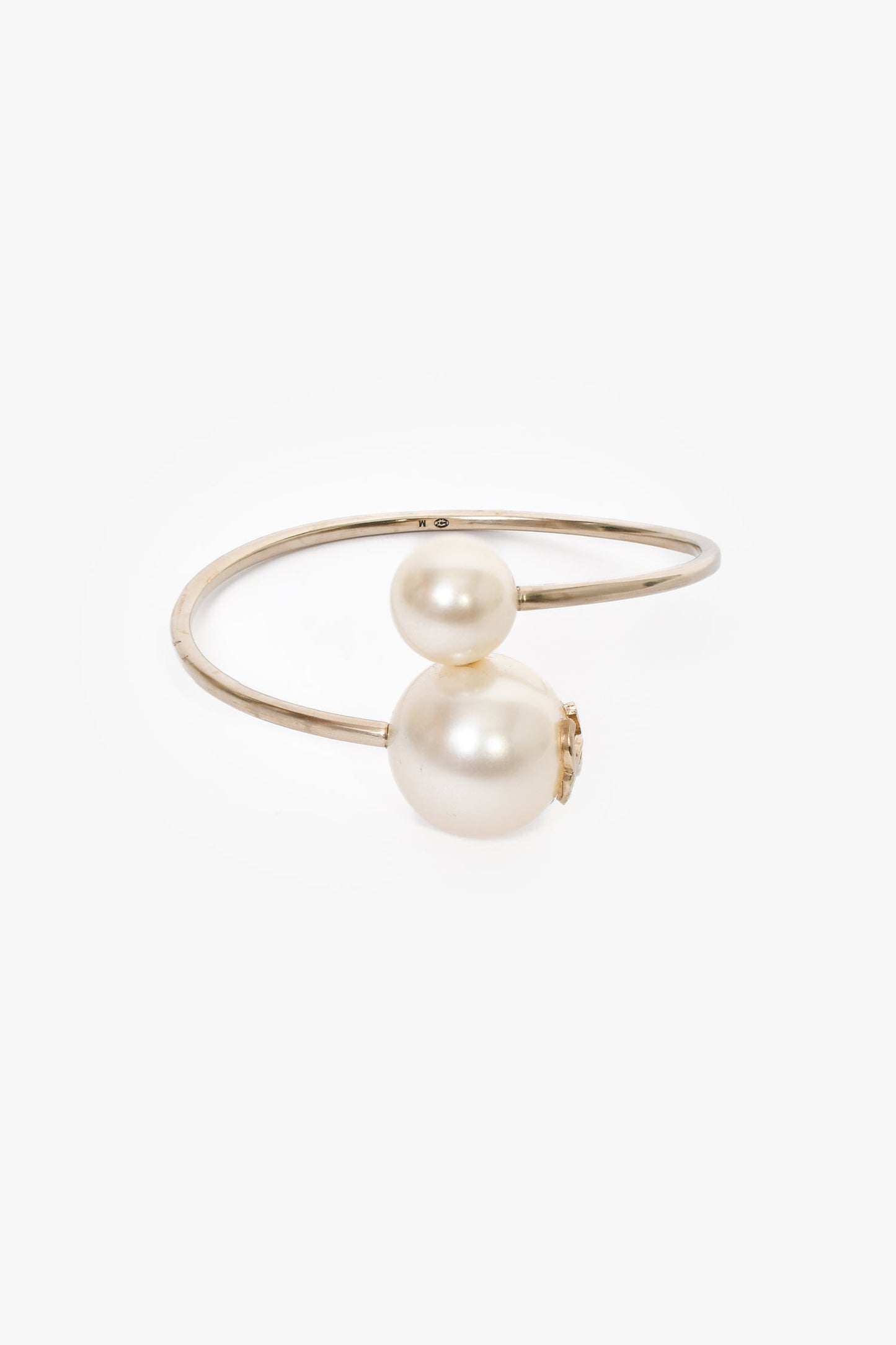 Pre-Loved Chanel™ 2014 Gold Toned Faux Pearl CC Cuff