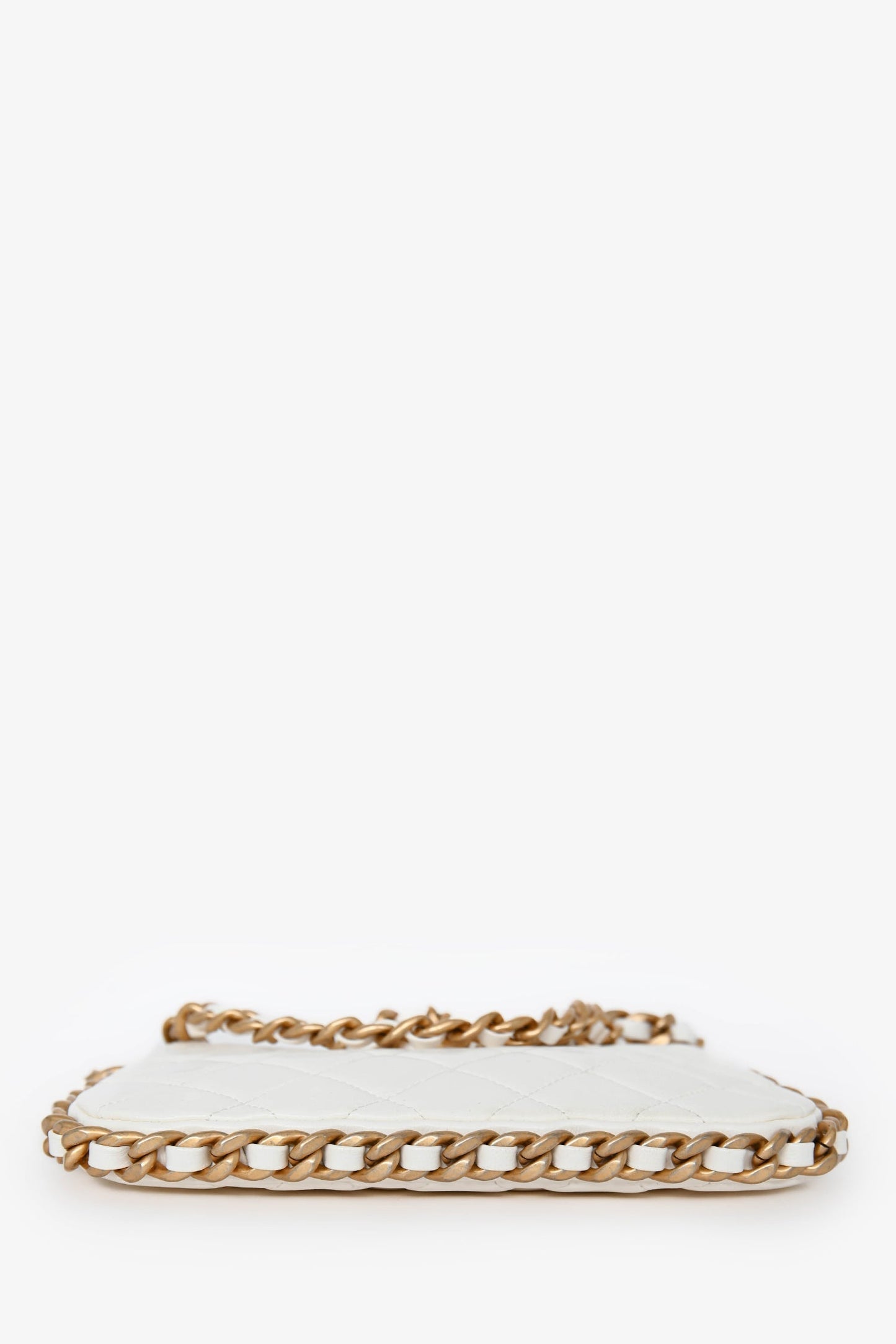 Pre-Loved Chanel™ 2023 White Leather Mini Chain CC Round Hobo Bag GHW