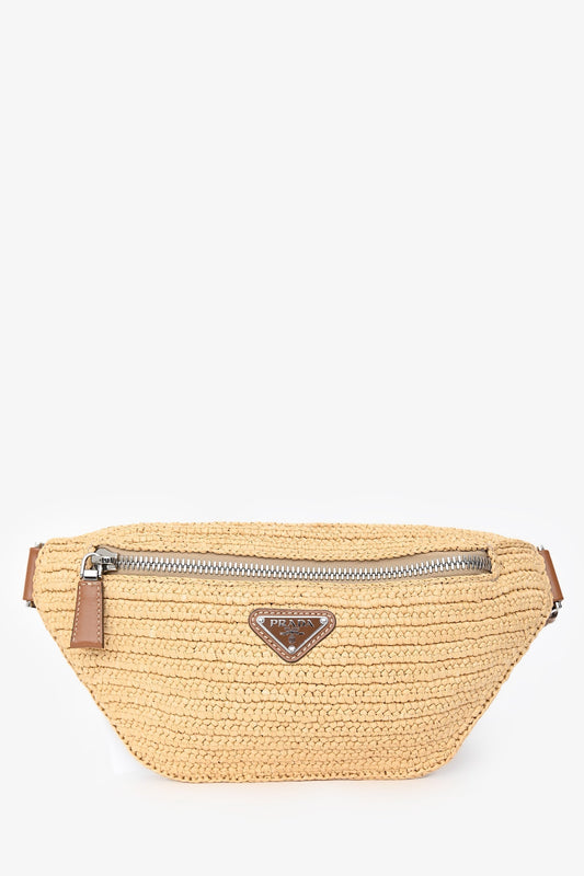 Prada Brown Raffia Logo Belt Bag