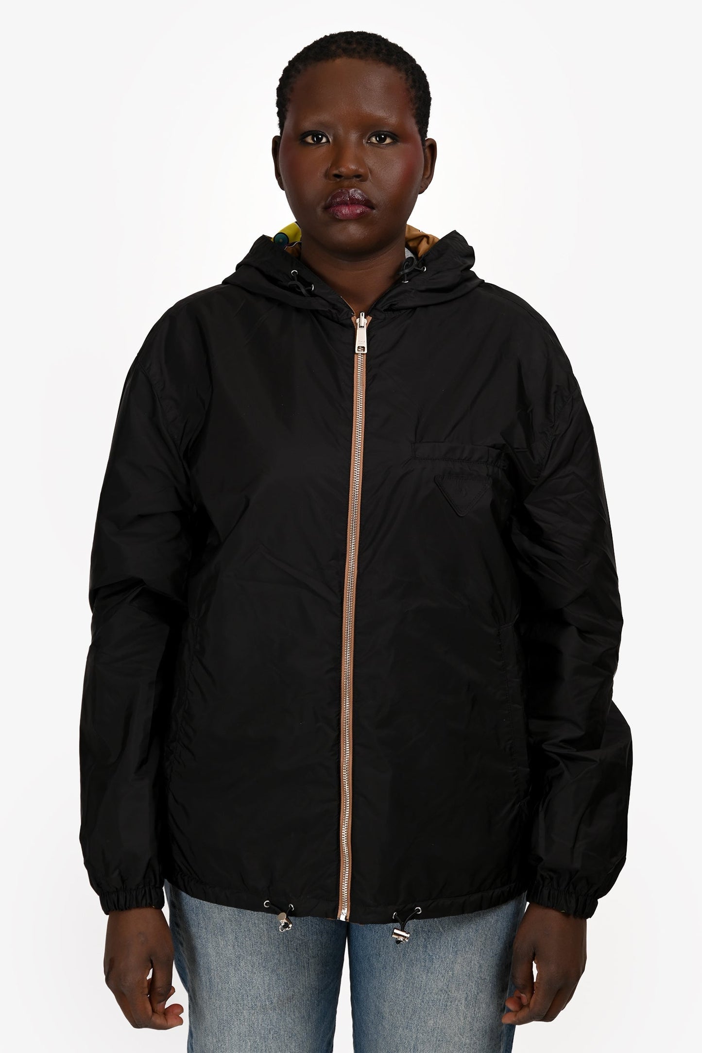 Prada 2019 Black/Brown Patterned Reversible Windbreaker Jacket Size L Mens