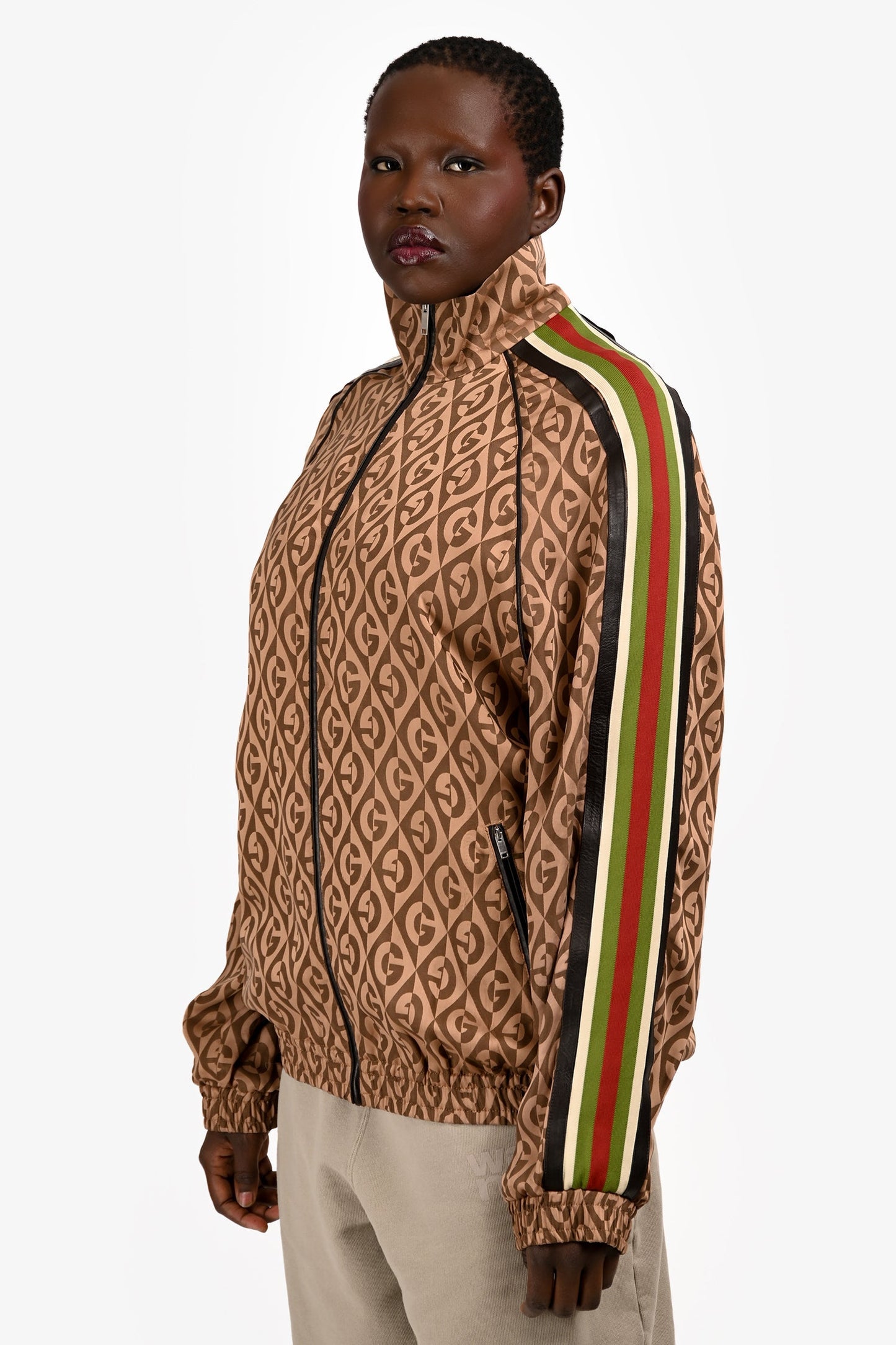 Gucci Brown/Multicolour GG Pattered Collared Bomber Jacket Size M