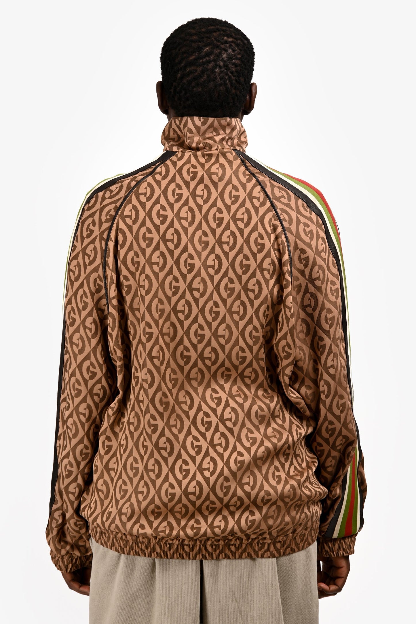 Gucci Brown/Multicolour GG Pattered Collared Bomber Jacket Size M