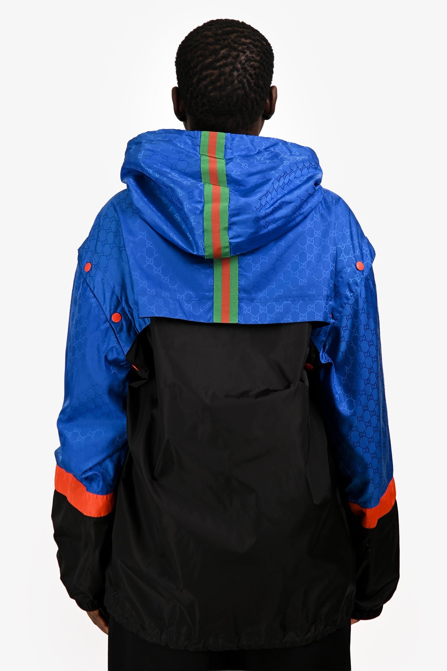 Gucci Blue/Orange Nylon GG Hooded Windbreaker Jacket Size 46 Mens